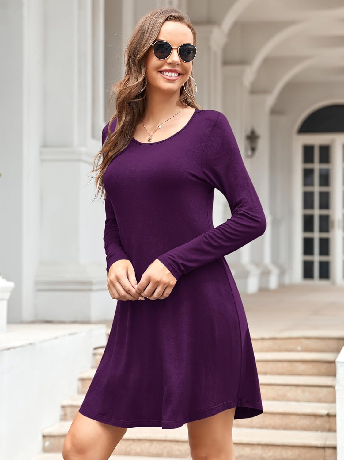 MOLERANI Women's Long Sleeve Casual Swing Simple T-Shirt Loose Dress - Image 2