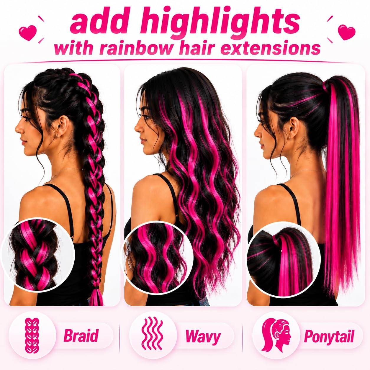 Amazon.com : RINBOOOL Pink Hair Extensions Clip in 10 Pieces