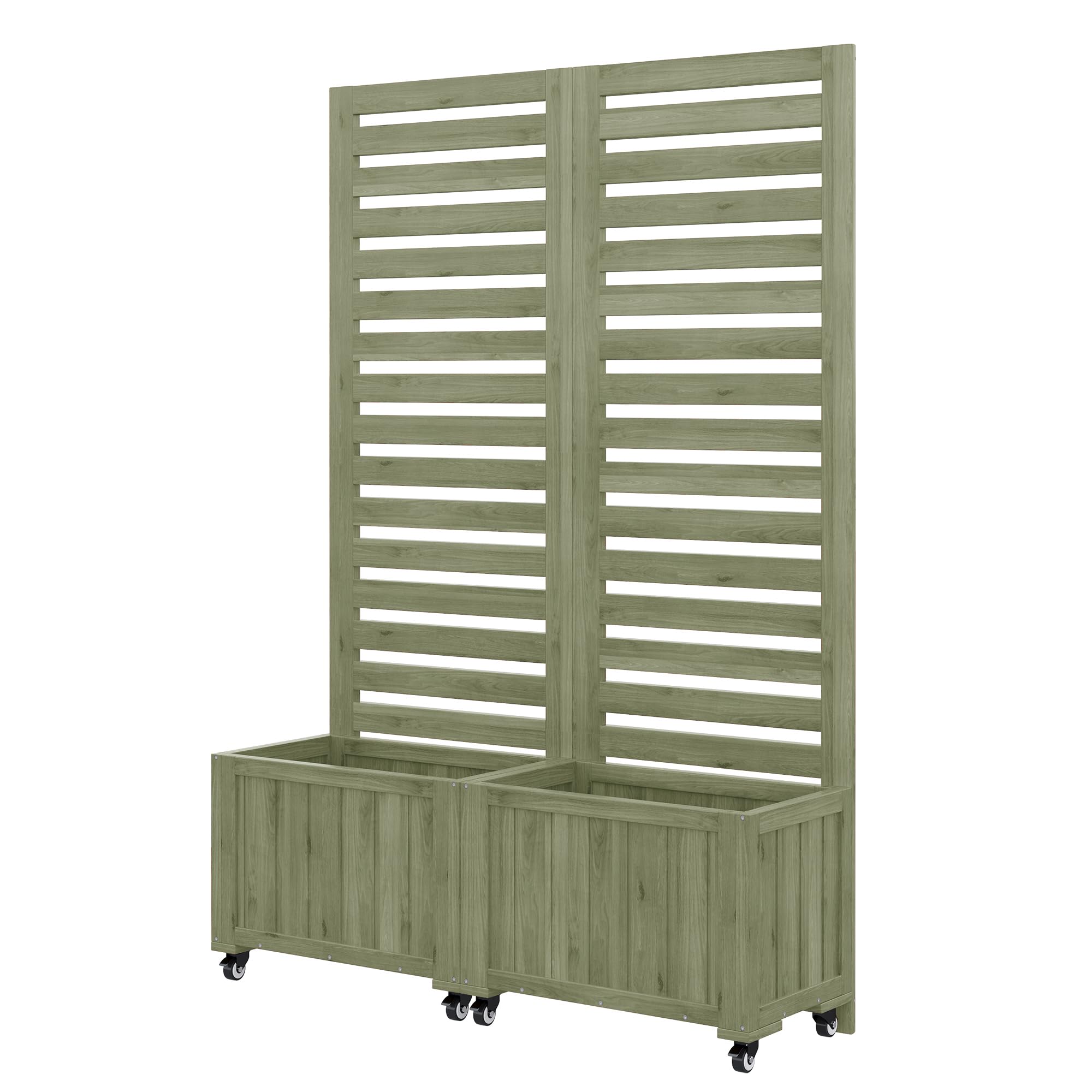Merax Jardinière avec treillis, 2 grilles de jardin & 2 bacs à plantes, bois de sapin résistant aux intempéries, pliable, avec roues universelles, jardinière d’extérieur pour jardin, terrasse, cour