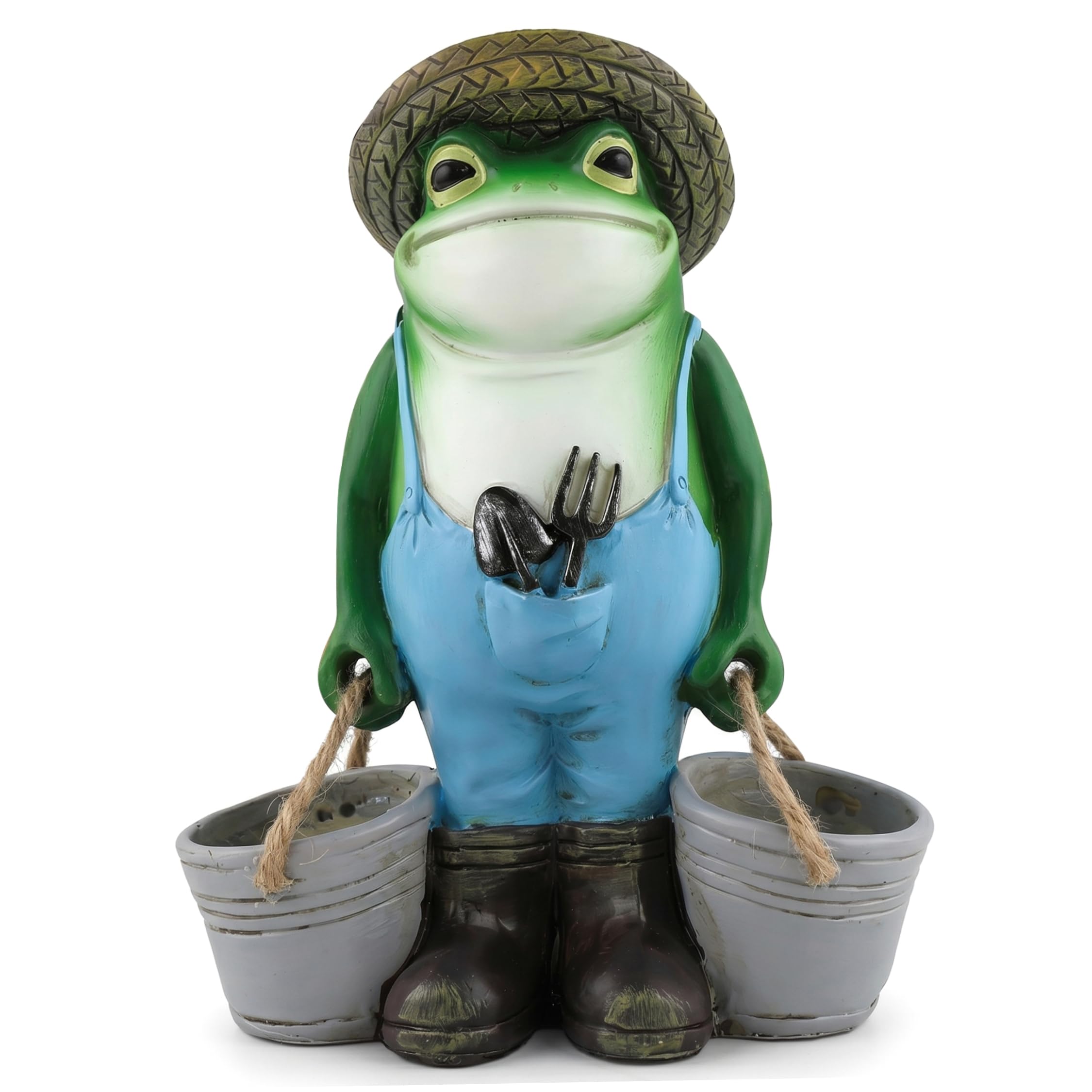 Bemonew Succulent Pot, 6in Resin Garden Frog Statue Hold 2 Pots, Funny Frog Figurine for Cactus, Succulents, Small Plants, Garden Decor