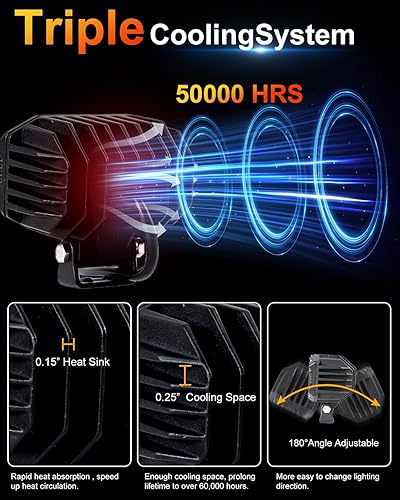 Miniatura 4 de NAVOROGE Luz LED para camiones, 2 unidades de 4 pulgadas, luz LED todoterreno de haz de inundación, luz antiniebla de 80 W, 12,000 lúmenes, para