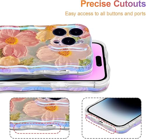 Miniatura 5 de EYZUTAK Funda para iPhone 12 Pro, colorida pintura al óleo retro impresa flor láser patrón brillante lindo rizado borde exquisito teléfono cubierta