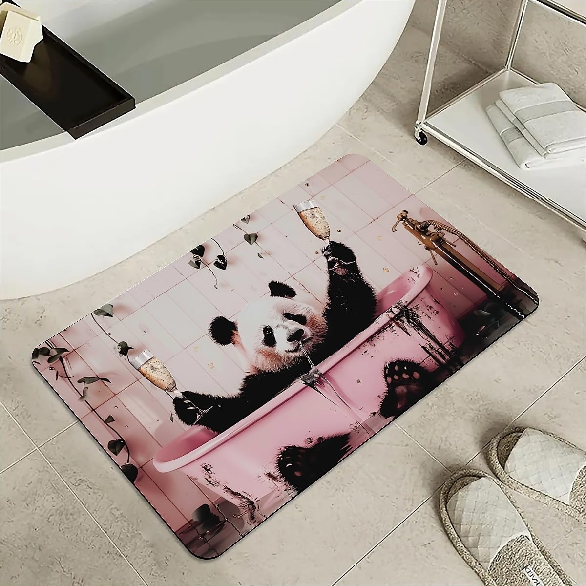 ZHUZHISHAN Diatomaceous Earth Bath Mat,Champagne Panda Non-Slip Volume Super Absorbent Fast Drying Eco-Friendly Easy to Clean for Bathroom Kitchen