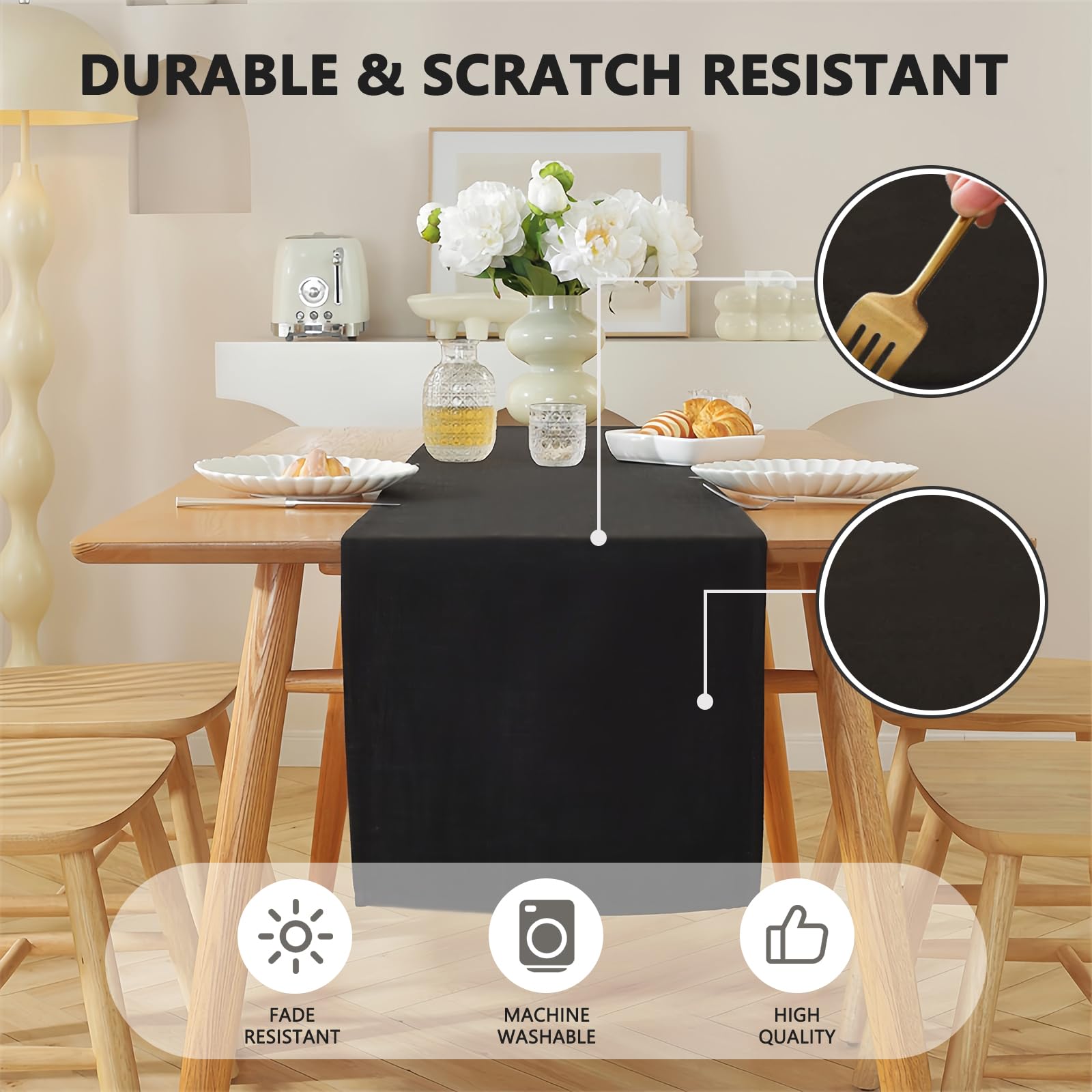AMFUN Black Waterproof Table Runner, 40x160 cm, Modern Dining Room Decor for Parties, 40*160cm-Black - Image 3