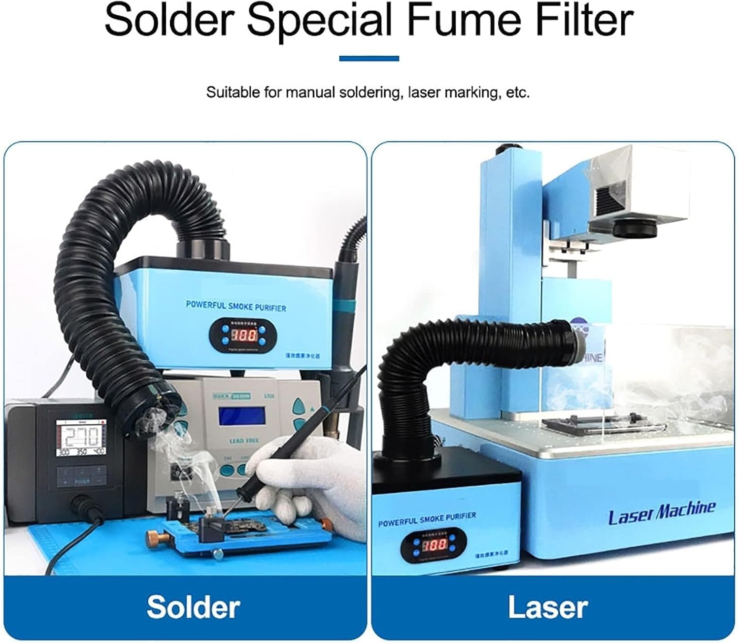 Solder Fume Absorber, 150W Powerful Smoker, Effectively Deal with Harmful Substances Such As Lead Fume, Rosin, Smoke and Peculiar Smell, Suitable for Manual Soldering and Laser Marking