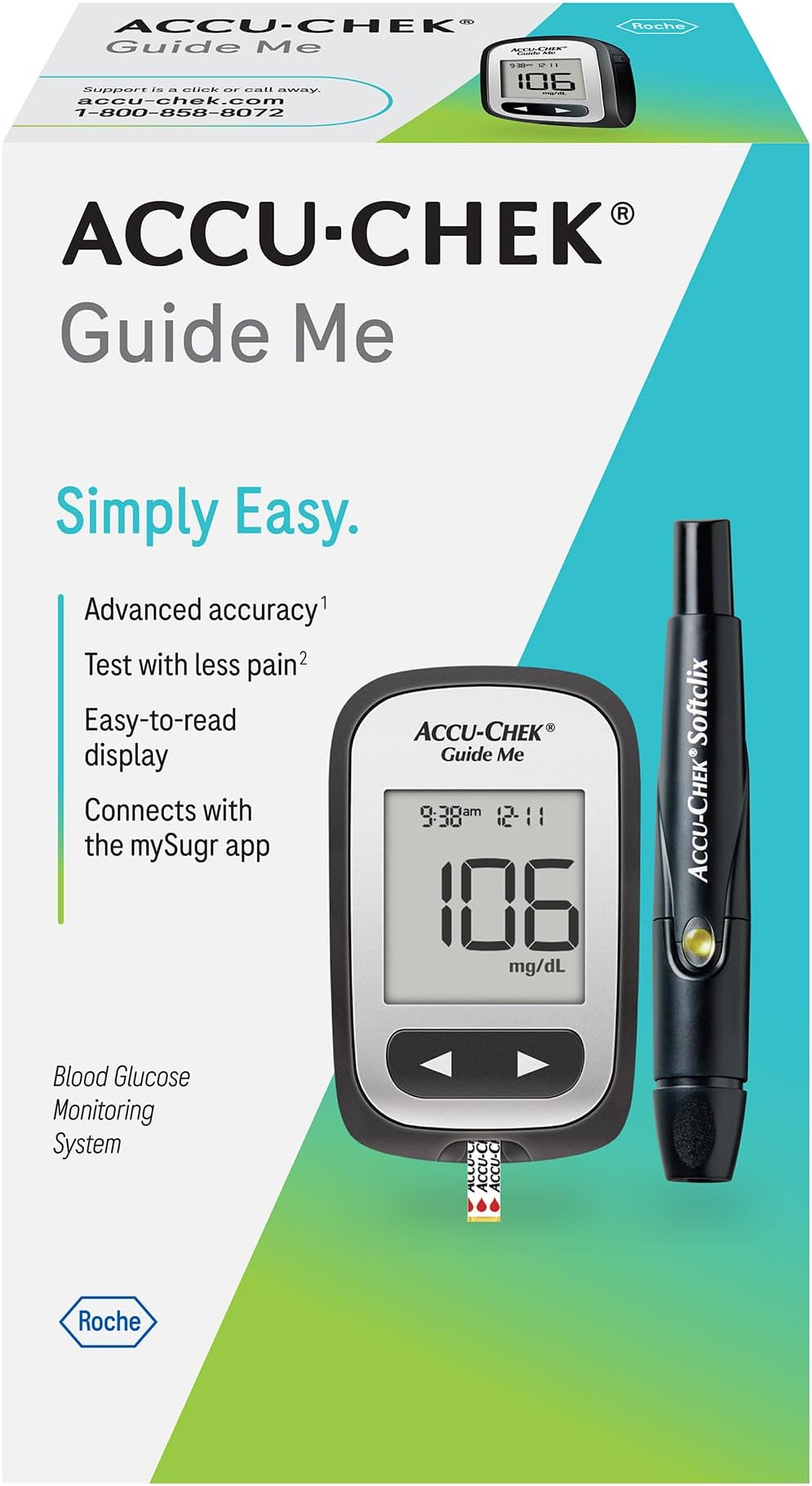 Guide Me Glucose Monitor Kit for Diabetic Blood Sugar Testing: Guide Me Meter, Softclix Lancing Device, and 10 Softclix Lancets
