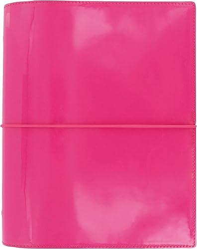 Filofax Domino - Organizador de patentes, tamaño A5, rosa intenso, alto brillo, cubierta contemporánea, seis anillos, calendario semanal para ver,