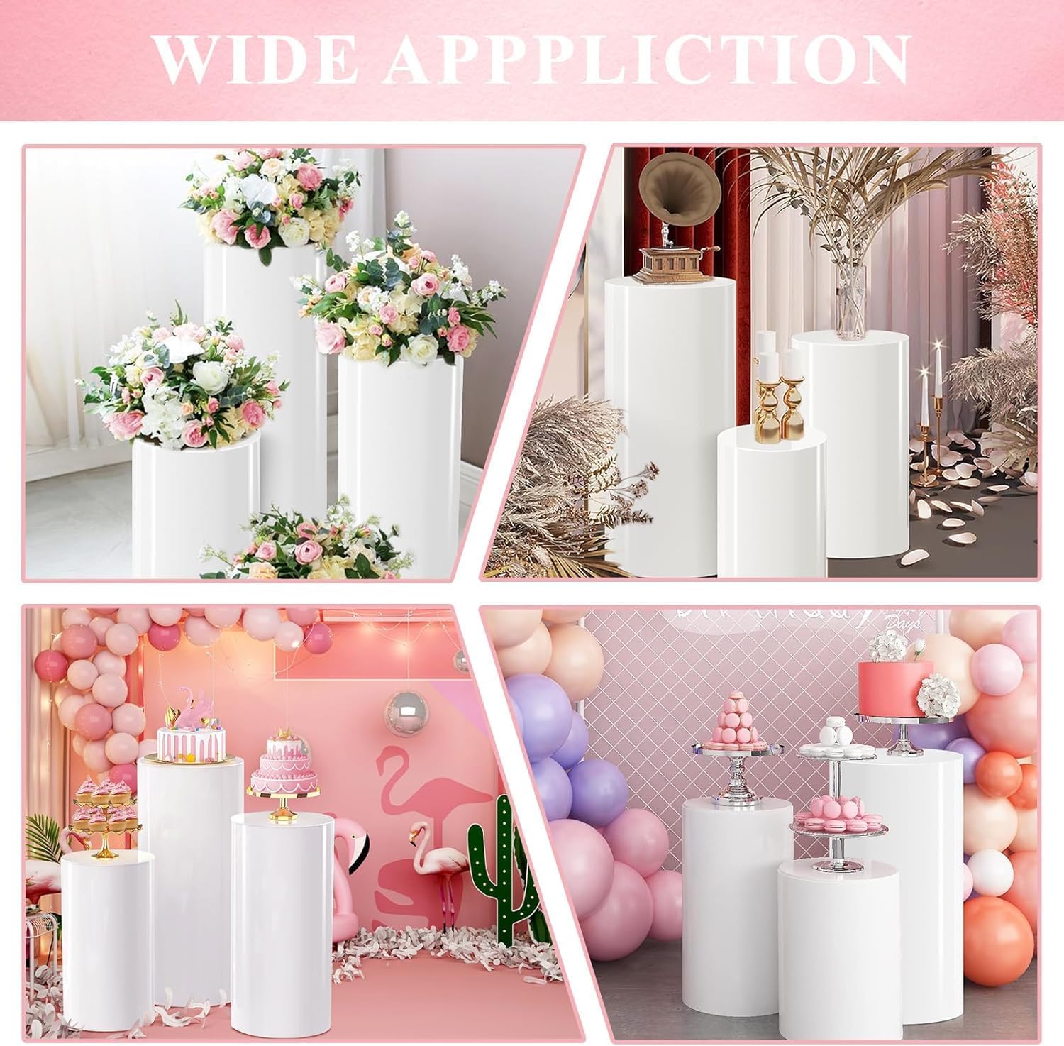 HoldOneLight 5-Pack weiße Zylinder Sockel steht - Runde Display-Säulen für Kuchen, Blumen, Party Tischdekorationen, Sockel für Parteien, Event-Deko (Hochzeit, Babyshower, Geburtstag)(5PCS)