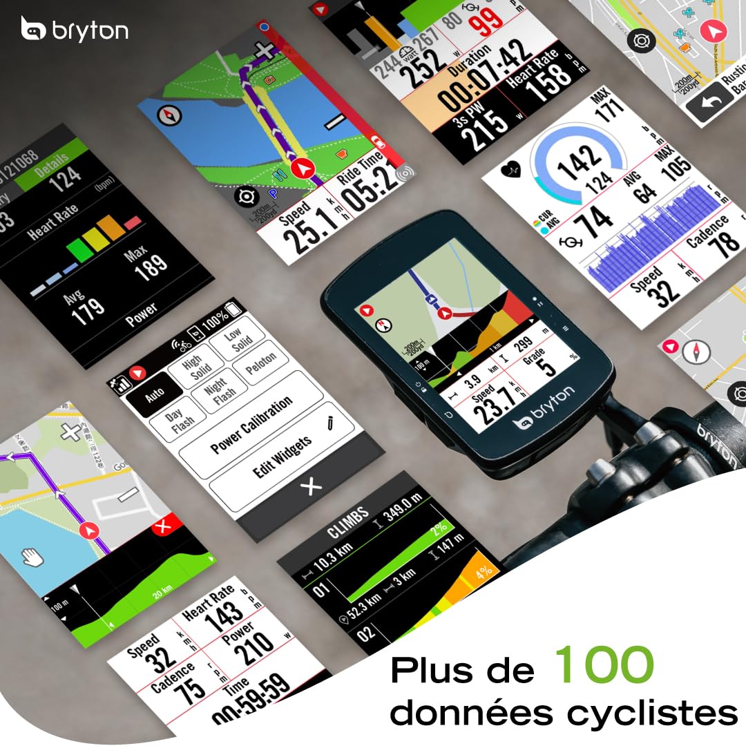 Bryton Rider S510 Compteur GPS Vélo Écran Tactile Couleur 2,8" Carte Offline Europe Radar Autonomie 30 Heures Navigation Virage par Virage Étanche