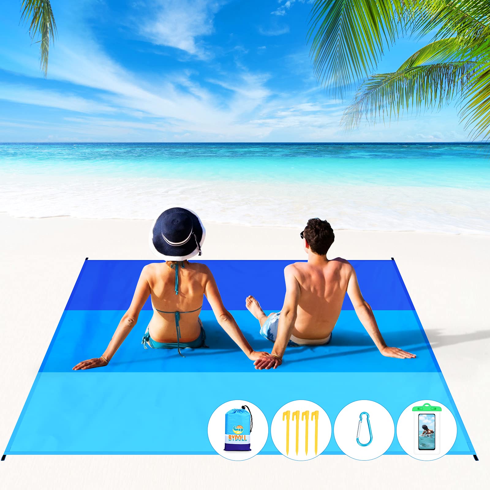 BYDOLLBeach Blanket 10'X 9' 1-8 Adults Oversized Lightweight Waterproof Sandproof Beach Blanket Large Picnic Mat Beach Blanket for Beach Travel Camping Hiking Picnic