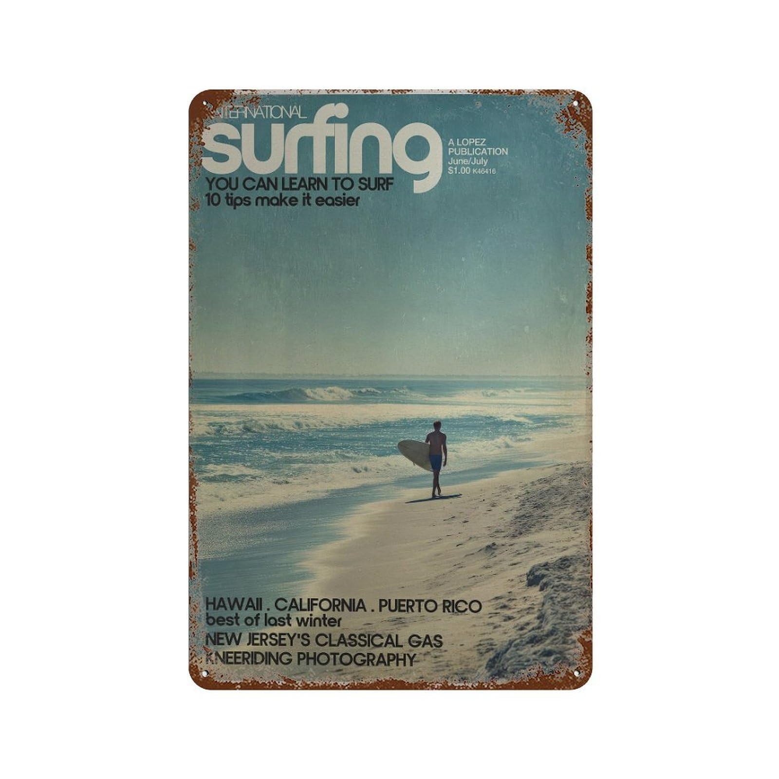 xiaoxiaoshen Surfing. Coastal Retro Beach Wall Decor Art Metal Tin Poster Modern Home Decor Art Home Bar Shop Decorations Vintage Sign 30x20cm