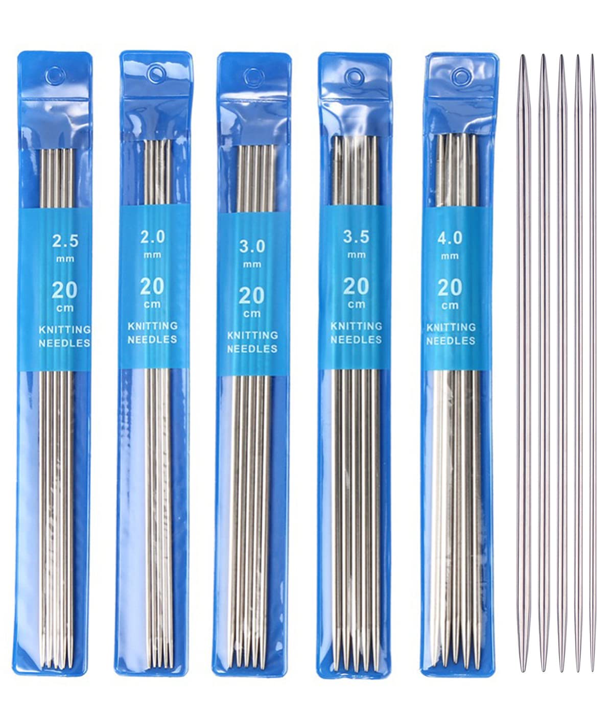 Coopay Aiguilles à Tricoter Acier Inoxydable Double Pointe,35pcs 20c Court Aiguilles En étal