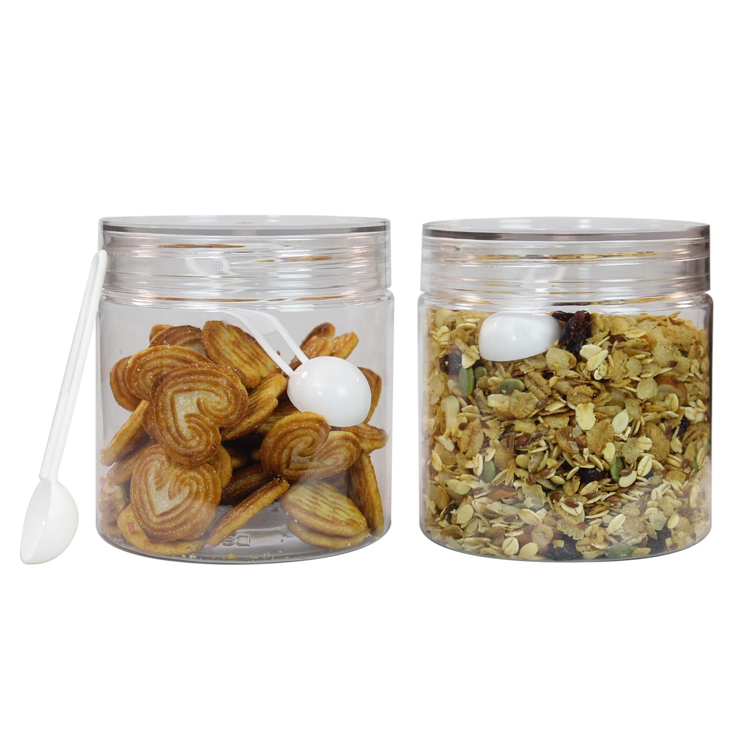 PEARLPET Plastic Containers for Kitchen Storage | Plastic Container Set with Spoon | BPA-Free, Stackable Jars | Transparent, 750 ML (Set of 2)