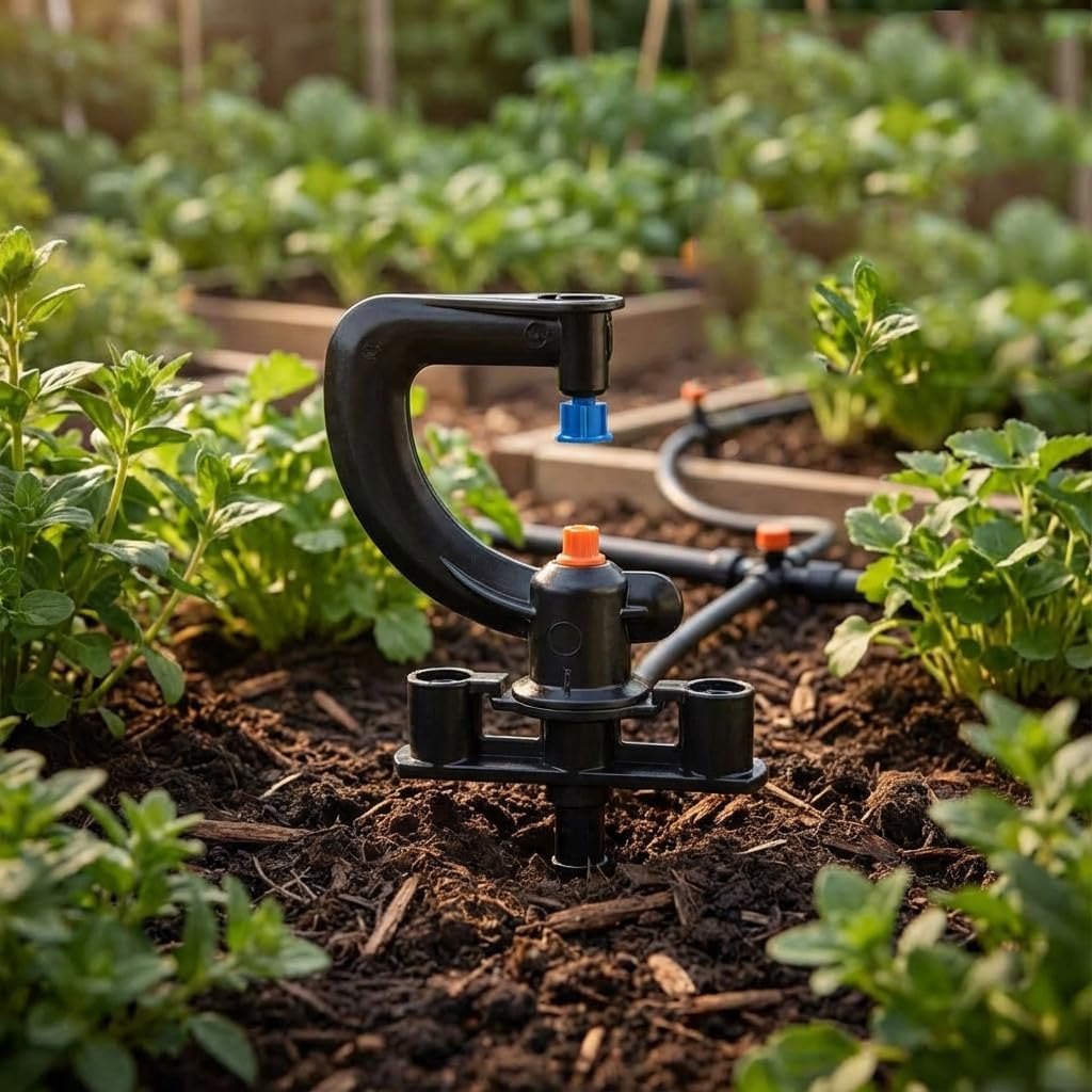 Suinga Pack 100 x MICROASPERSOR 360º montado con microtubo, estaca 40 cm para riego agricola y riego en jardineria. Caudal 73 a 125 l/h. Alcance 3 Metros