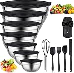 Mélange de bols avec des lids pour cuisine - 25 PCS Acier inoxydable Nesting Colorful Mixing Bowls Set pour la cuisson, le mélange, le service & Préparation, taille 5, 3.7, 2.8, 2.3, 1.7, 1.1, 0,7QT,11 Ustensiles de cuisson