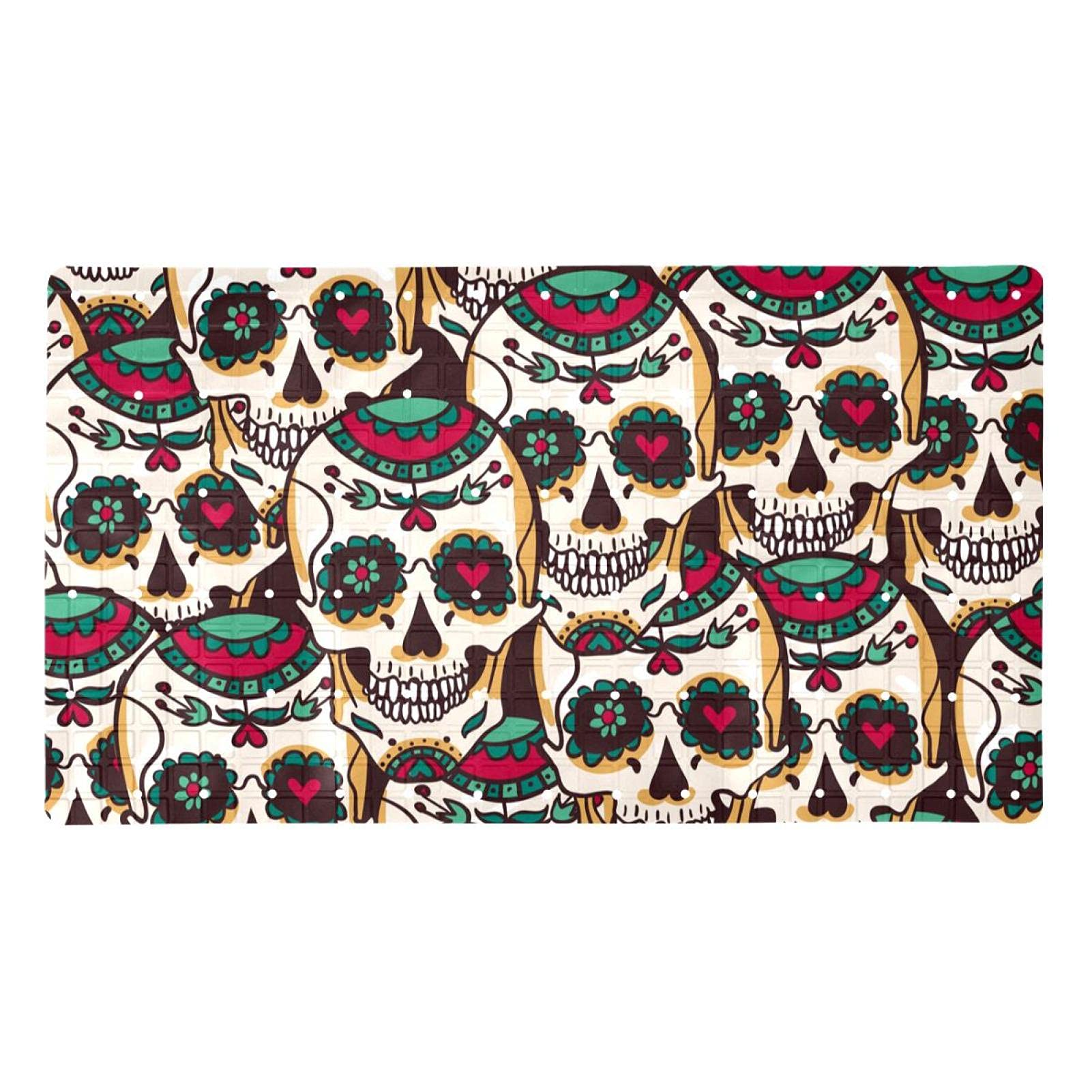 Alfombrillas de bañera 15.7 x 27.9 pulgadas con ventosas y calavera vintage