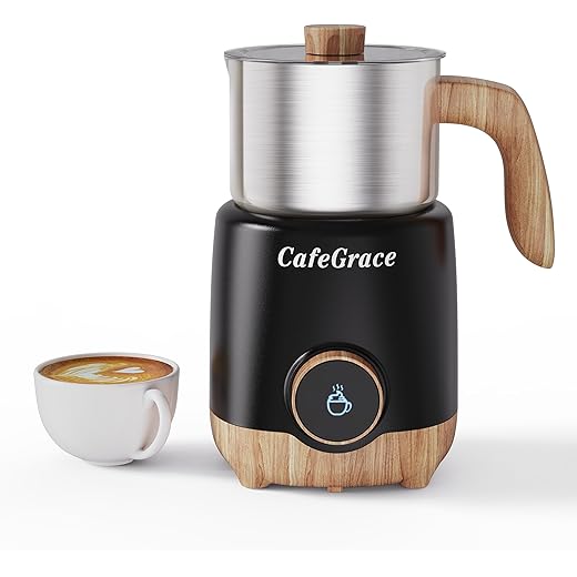 CafeGrace 8-in-1 Automatic Milk Frother, 550W, 20oz, Stainless Steel, Compact, Residential Use, Dishwasher Safe