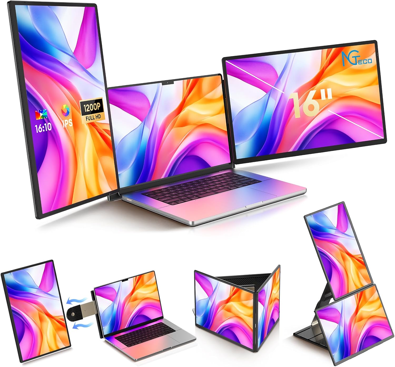 NGTeco Laptop computer Display screen Extender Monitor, 16″ FHD 1200P IPS Triple Display screen… NGTeco Laptop computer Display screen Extender Monitor, 16″ FHD 1200P IPS Triple Display screen…