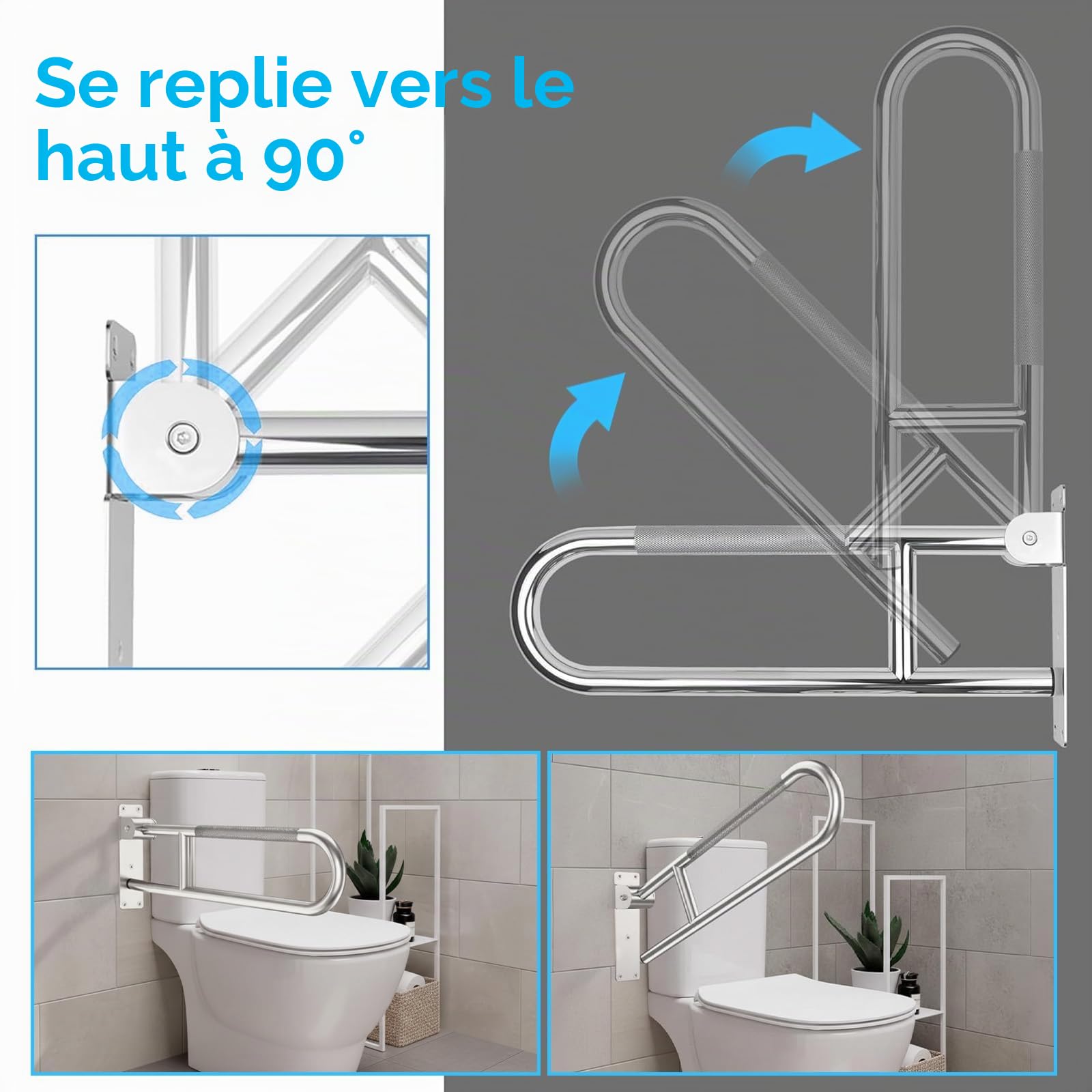 Barre d'appui WC, 60cm Barre D'appui Pliable pour Toilettes