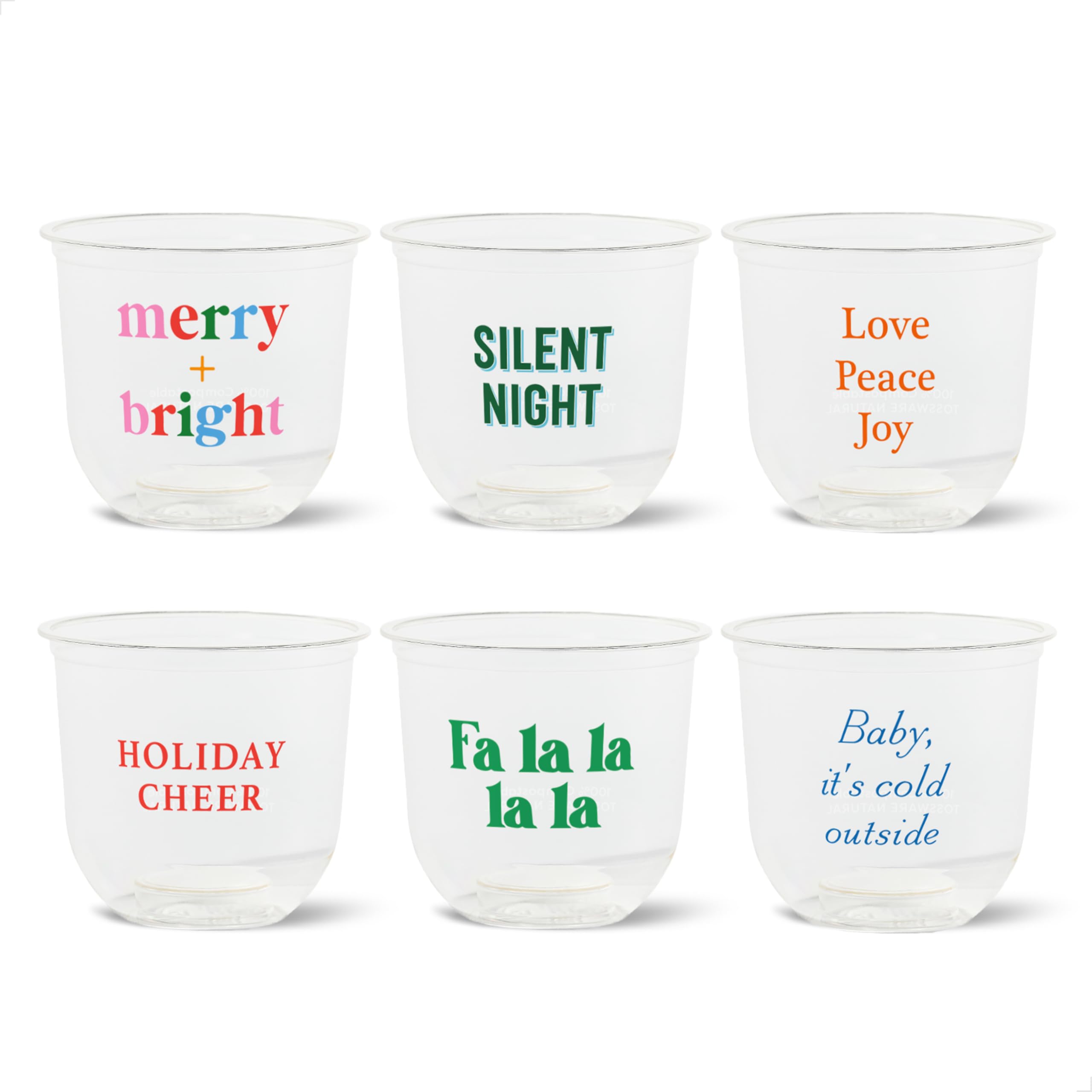 TOSSWARE NATURAL 12oz Arc -Holiday Sip and Sing - Plant Based 98mm Cups - Plastic Alternative for Parties, Bachelorettes, Weddings - Recyclable Theme Cold Cups - Set of 24
