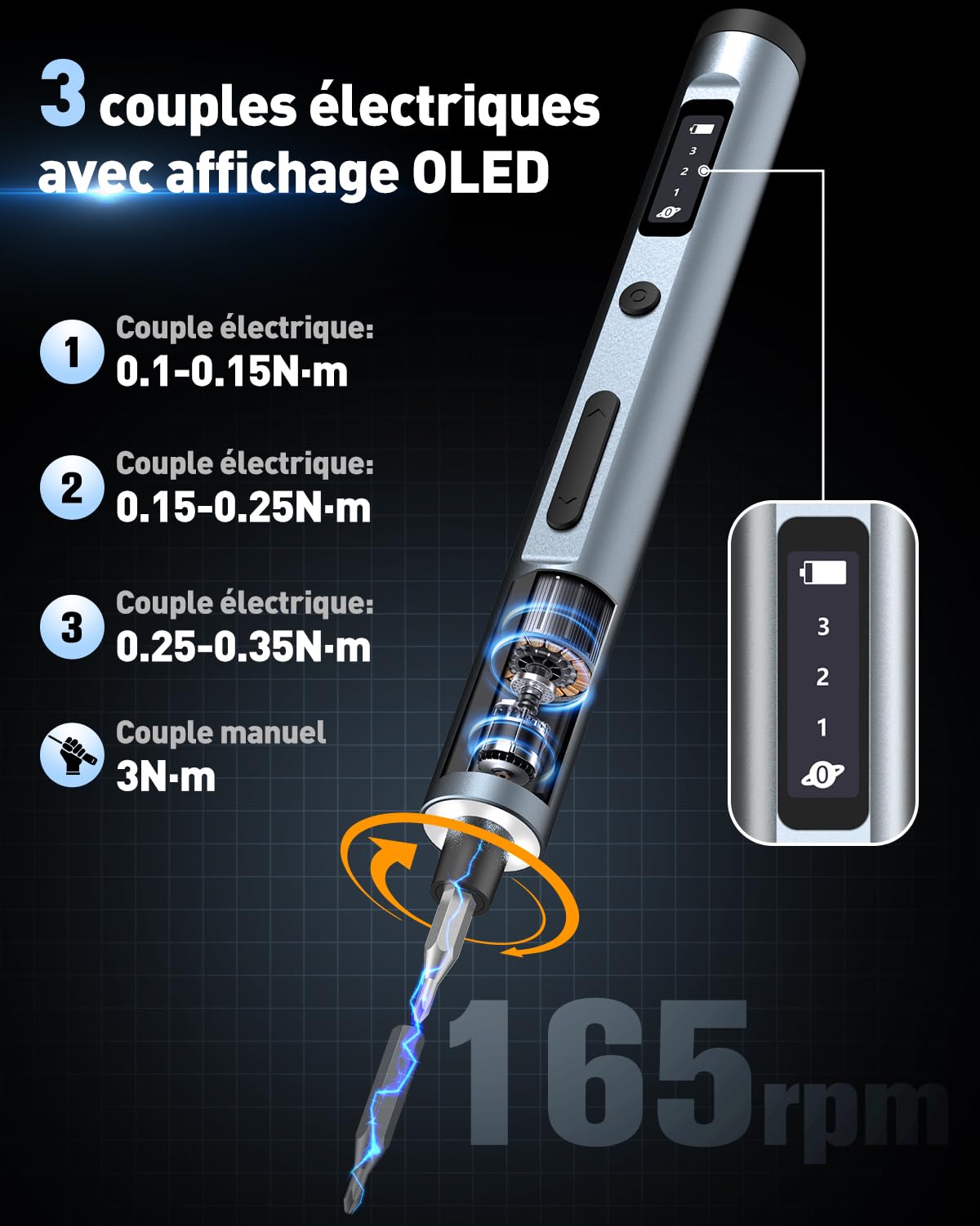 Mini Tournevis Électrique de Précision 68 en 1, 3 Couples Réglables, Rechargeable Sans Fil avec 60 Embouts S2 pour Montre, Lunettes, Drone, PC