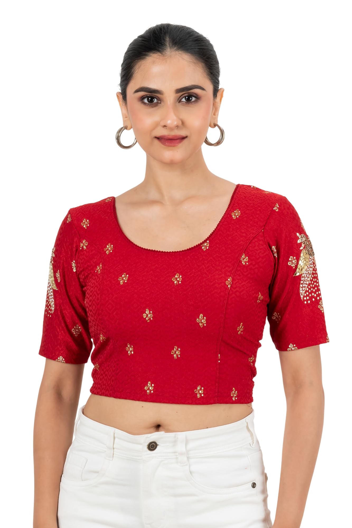 Blouses for Women Readymade Stylish | Stretchable Lycra Mirror Work Saree Blouse for Women Ethnic Blouse-image-36