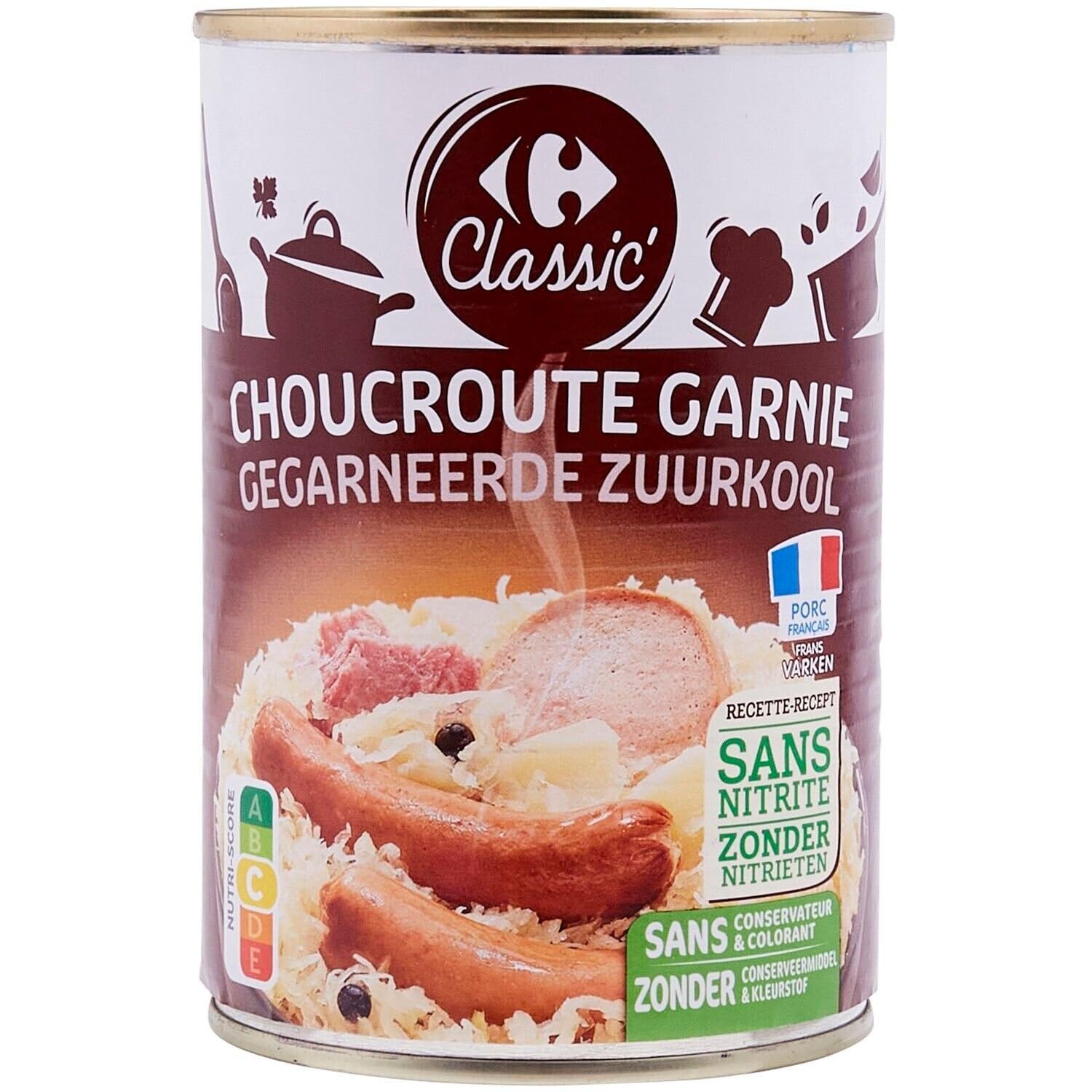 CARREFOUR CLASSIC’ – Choucroute Garnie Traditionnelle, Saveur Authentique et Texture Fondante (Boîte 400g) - lot de 4 - Vendu par Lot
