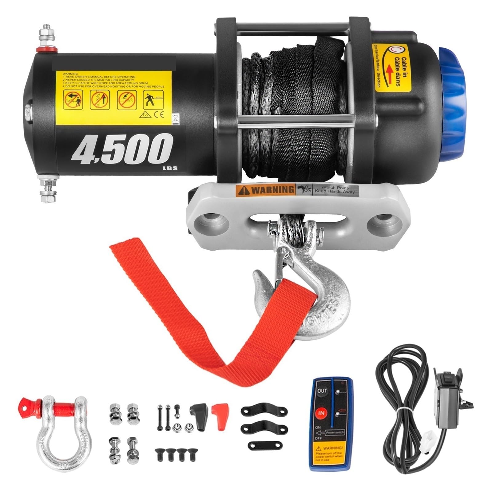 Wyciągarka samochodowa Elektryczna wyciągarka 12V 4500 LBS Syntetyczna lina Off Road Wodoodporna ATV UTV Wyciągarki z bezprzewodowym pilotem