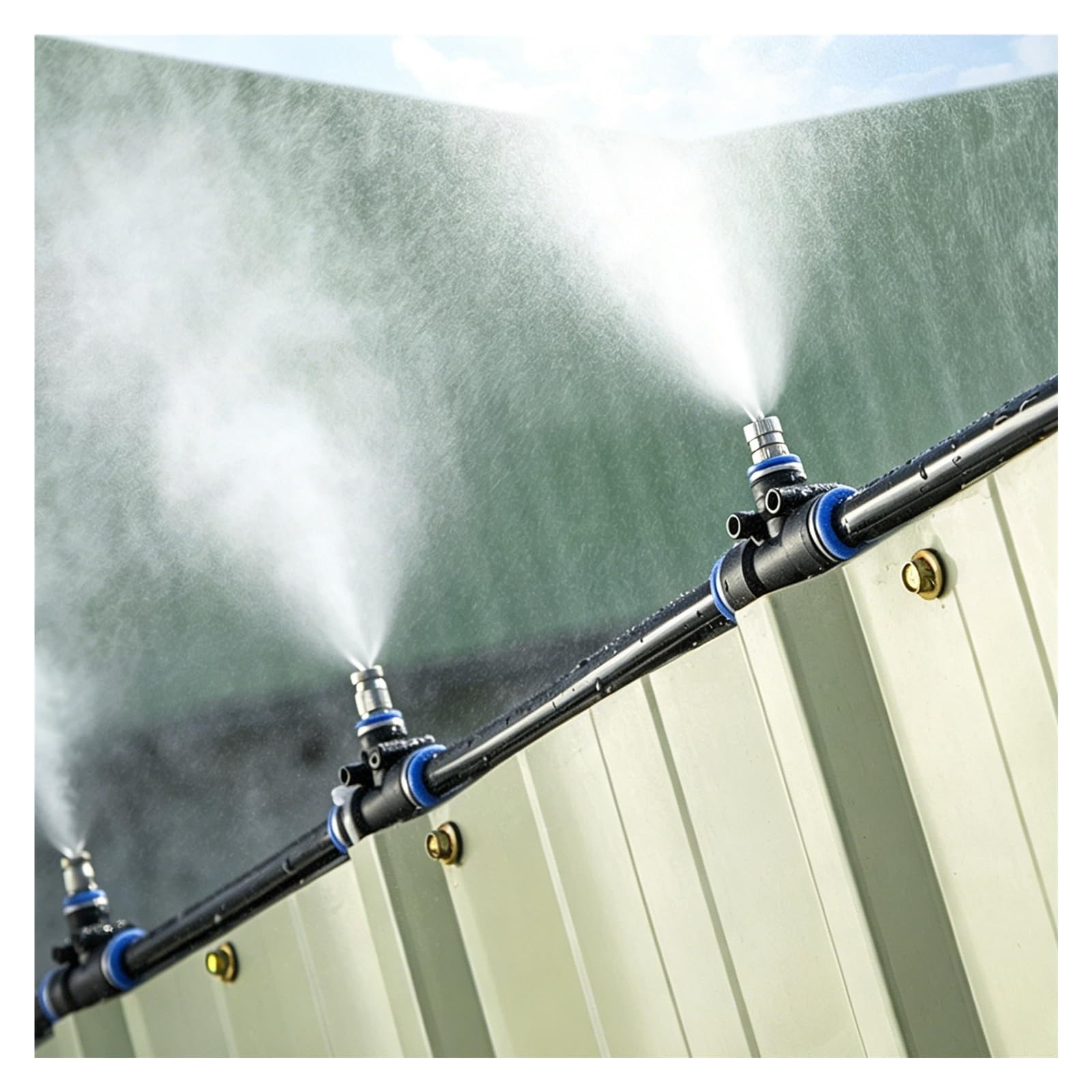 MZZKFC Site Fence Sprinkler Equipment 32.8-656.2in Long, Garden Misting Irrigation Kit with Spray Nozzle & PE Hose, Greenhouse Humidifier Mist Line for Barn(120m(393 7/10 ft))