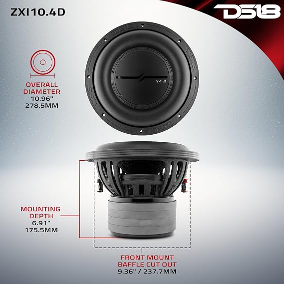 DS18 ZXI10.4D 10 Inches High Excursion Car Audio Subwoofer 1600W Watts Dual Voice Coil 4-Ohm 4 Magnets (1 Speaker), Black