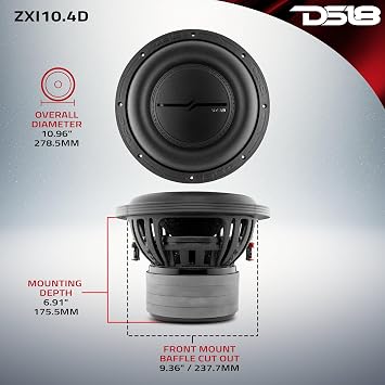 DS18 ZXI10.4D 10 Inches High Excursion Car Audio Subwoofer 1600W Watts Dual Voice Coil 4-Ohm 4 Magnets (1 Speaker), Black