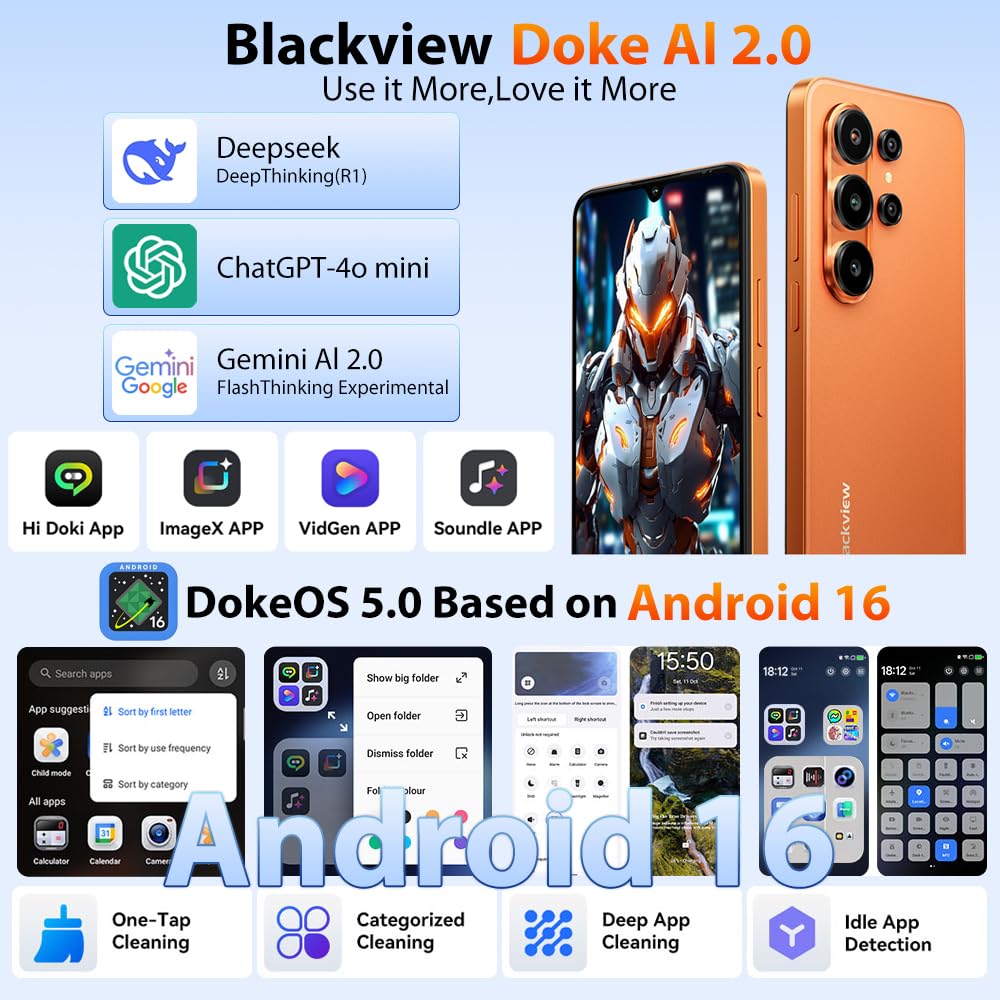 Blackview Wave 10 Android 16 Smartphone Libre, 32GB+128GB/2TB Teléfono Móvil AI, 6.88" HD+ 120Hz, 32MP+13 AI Cámara, 5000mAh, Octa-Core, 4G LTE/Dual SIM/WiFi 5/ GPS/OTG/FM/Funda móvil, Naranja
