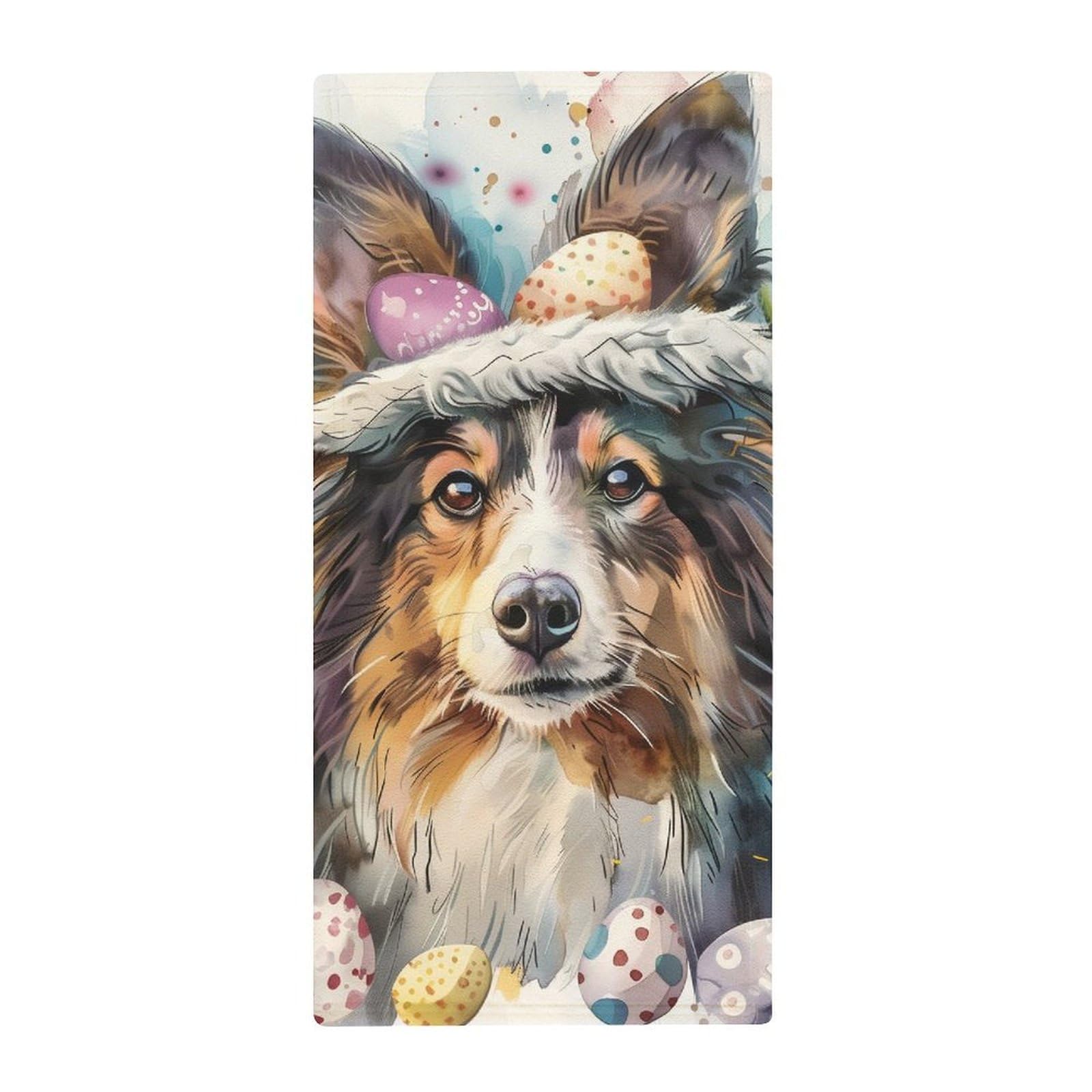 MoBlinko Happy Easter Dog Hand Towels for Bathroom 14 X 28 in Shetland Sheep Dog Rabbit Absorbent Face Towels Soft Hand Towel for Kitchen Bathroom Hotel Yoga
