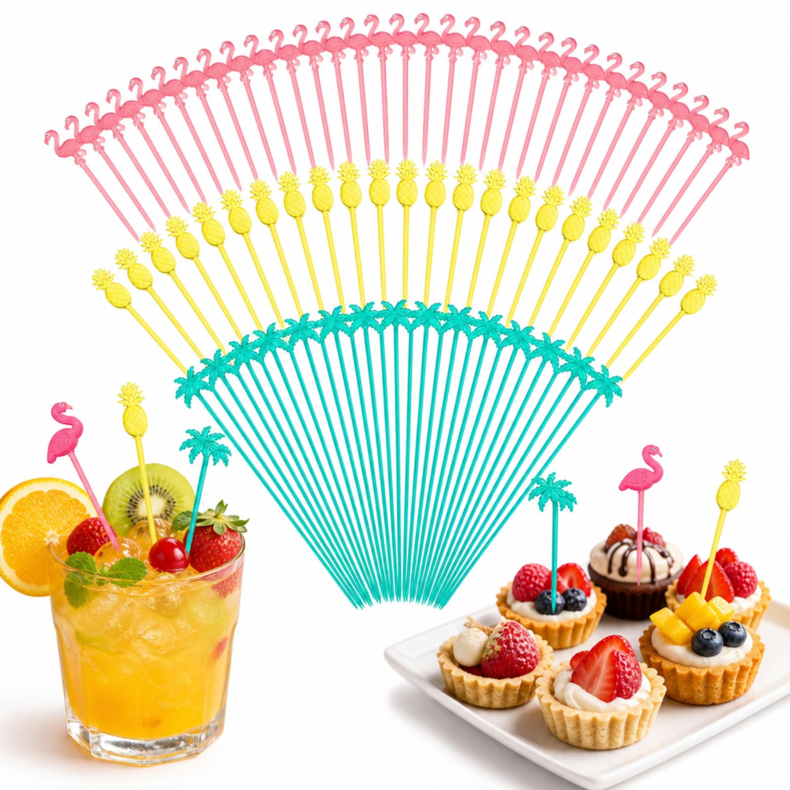 Pics à cocktail flamant rose et ananas pour pool party hawaïenne