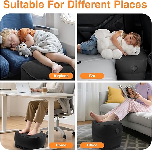 Miniatura 8 de Maliton Almohada inflable con reposapiés para viajes, cama de avión de altura ajustable para niños y adultos, reposapiés portátil 2 en 1 para avión,