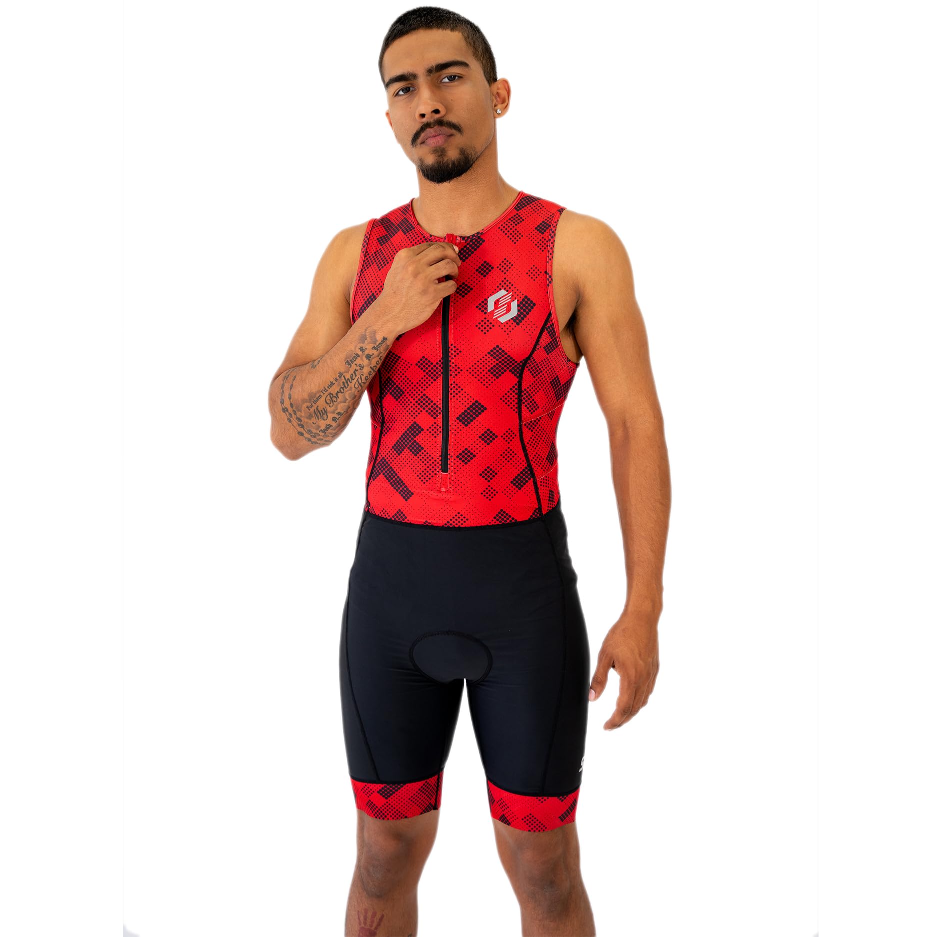Sls3 Men's Lava Red Triathlon Suits - Durable Frt Tri Suit Triathlon - Sleeveless Trisuit Triathlon - Lightweight Triathlon Suit, 2 Pockets (, Small)