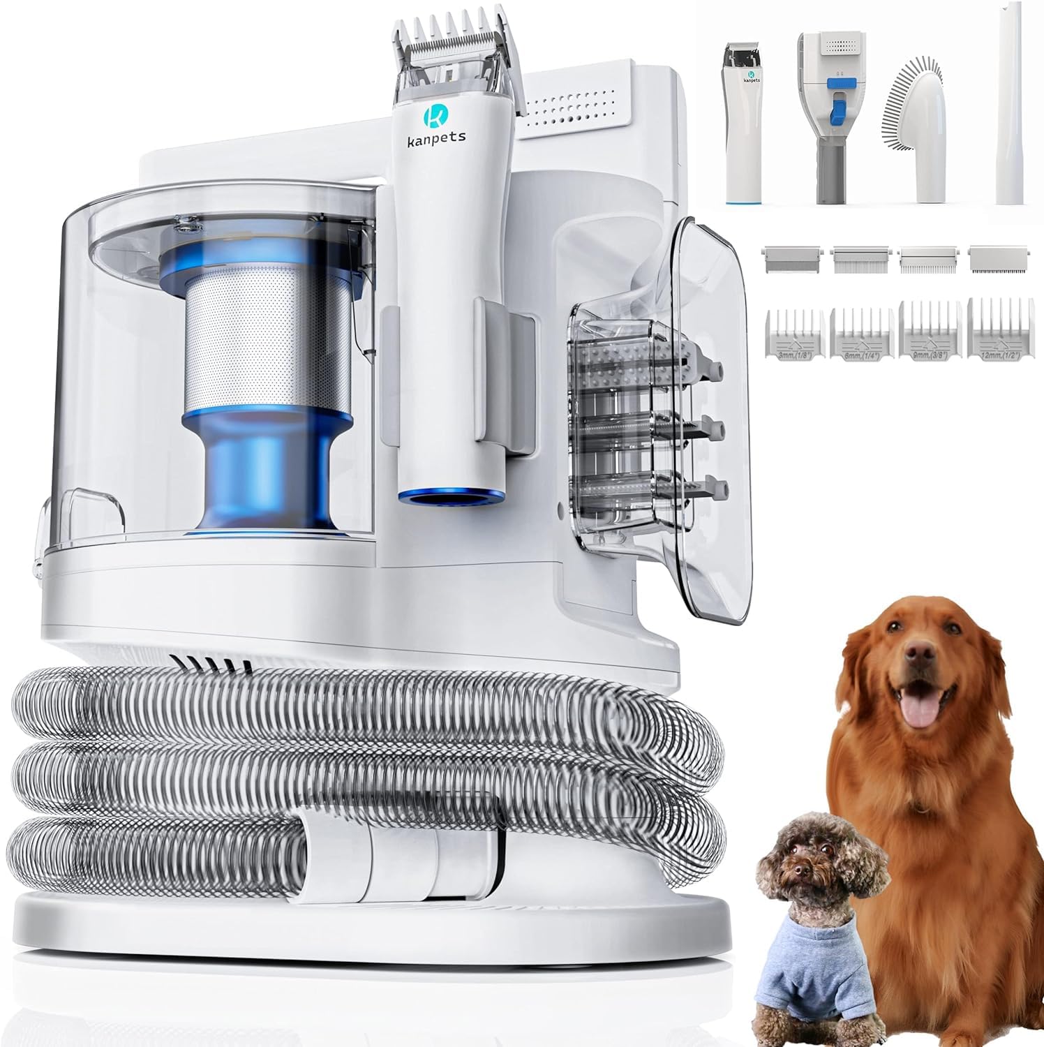 Dog Vacuum for Shedding Grooming with Max 3.4L Dust Bin for Pet Hair Shedding & Cleaning, with 4 Grooming Tool, Electric Dog Hair Vacuumols,Dog Cat Pets Hair Cliper (Blue)