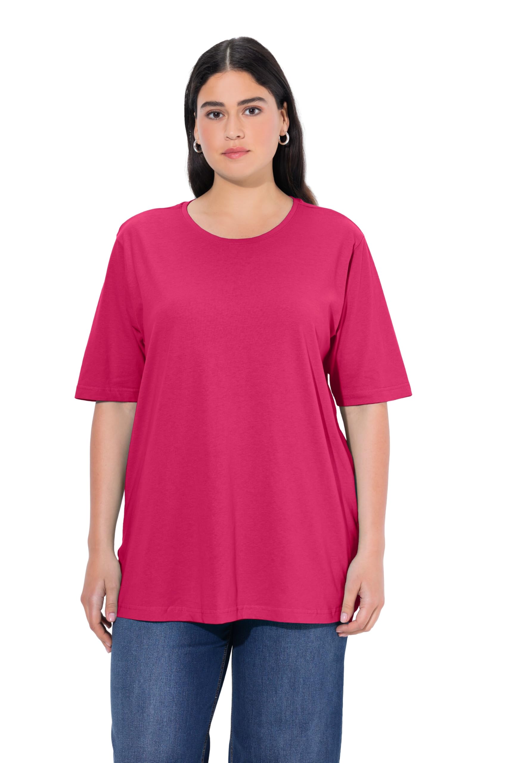 Ulla Popken Women's Basic T-Shirt, Round Neck T-Shirt Magenta Pink 28/30