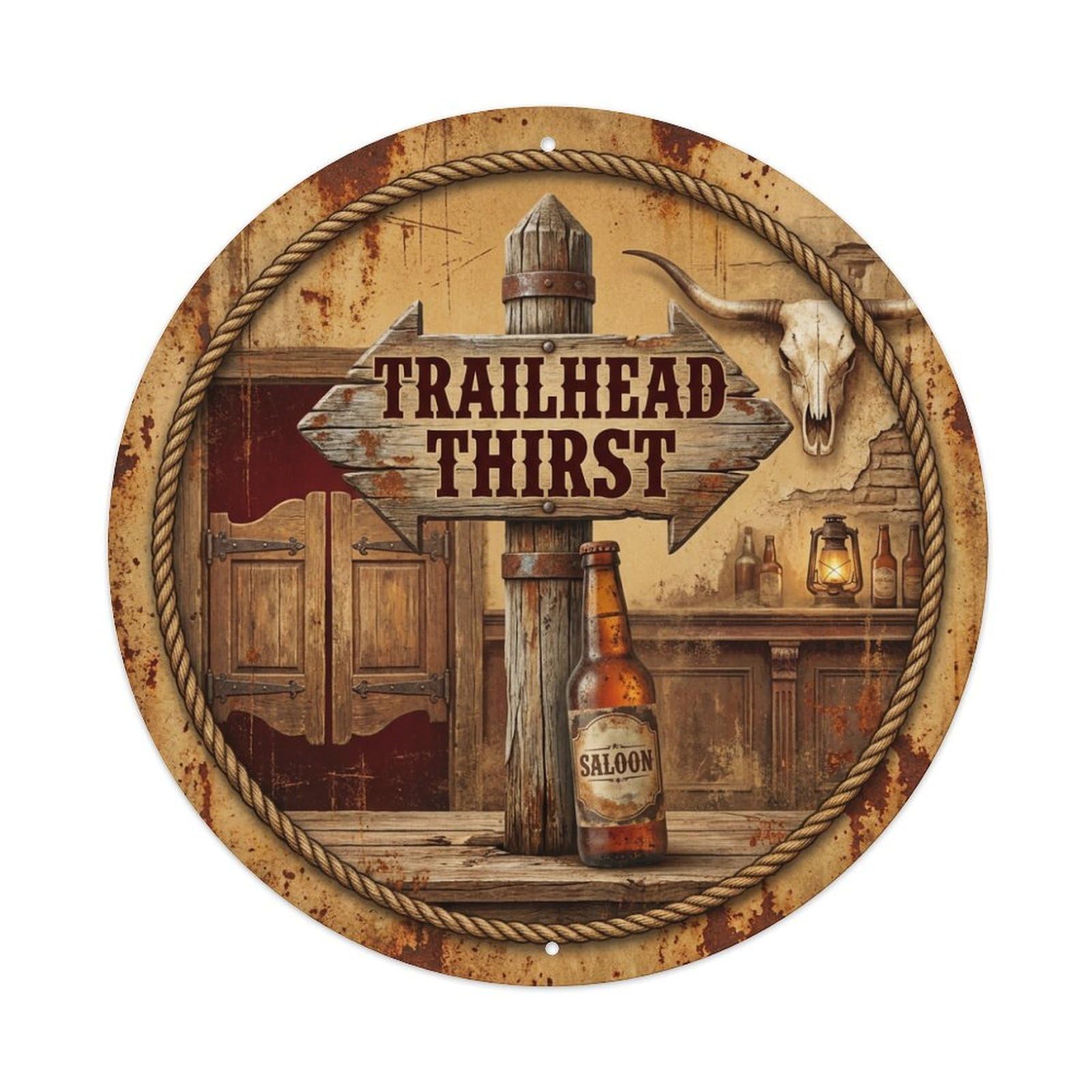 Vintage Beer Western Cowboy Trailhead Thirst Retro Bar for Pub Metal Tin Sign