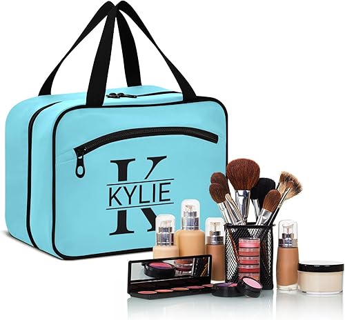 Miniatura 61 de Sinestour Neceser personalizado para mujeres y hombres, organizador de maquillaje de viaje con gancho para colgar, bolsas de cosméticos, bolsa