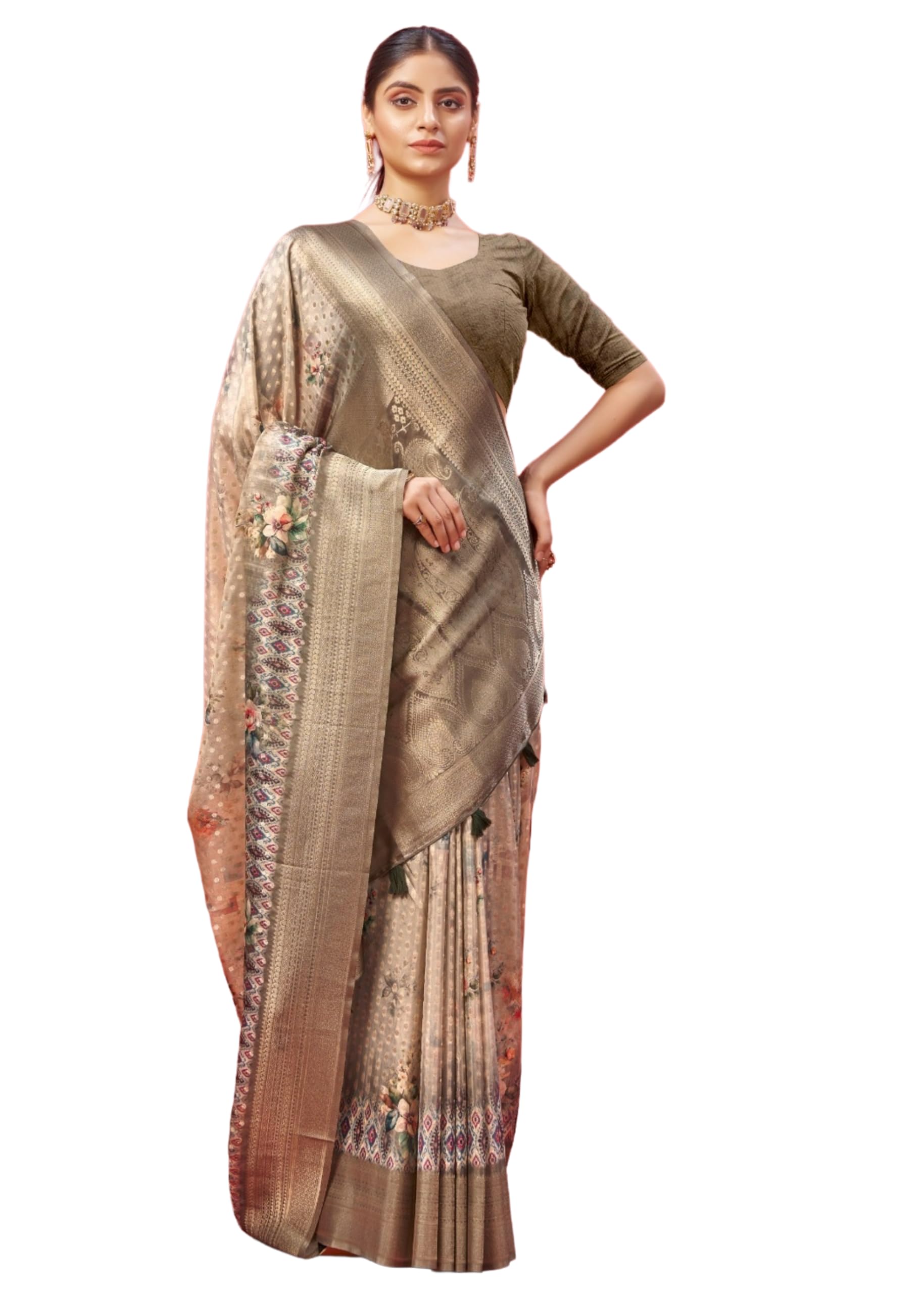 Womens Georgette Rich Pallu Digital Print Zari Jacquard Border Work Saree 15525
