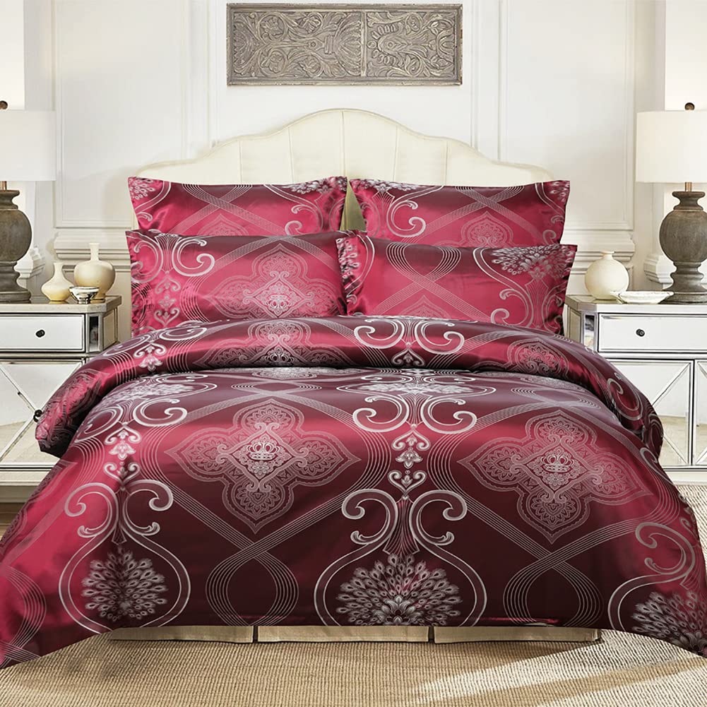 Parure de lit 3 pièces en satin jacquard floral King Size chic