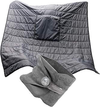 Trtl Travel Pillow and Mini Wrap - Comfortable Neck Pillow for Traveling - Compact, Packable Travel Blanket to Stay Cozy On-the-Go - Gray