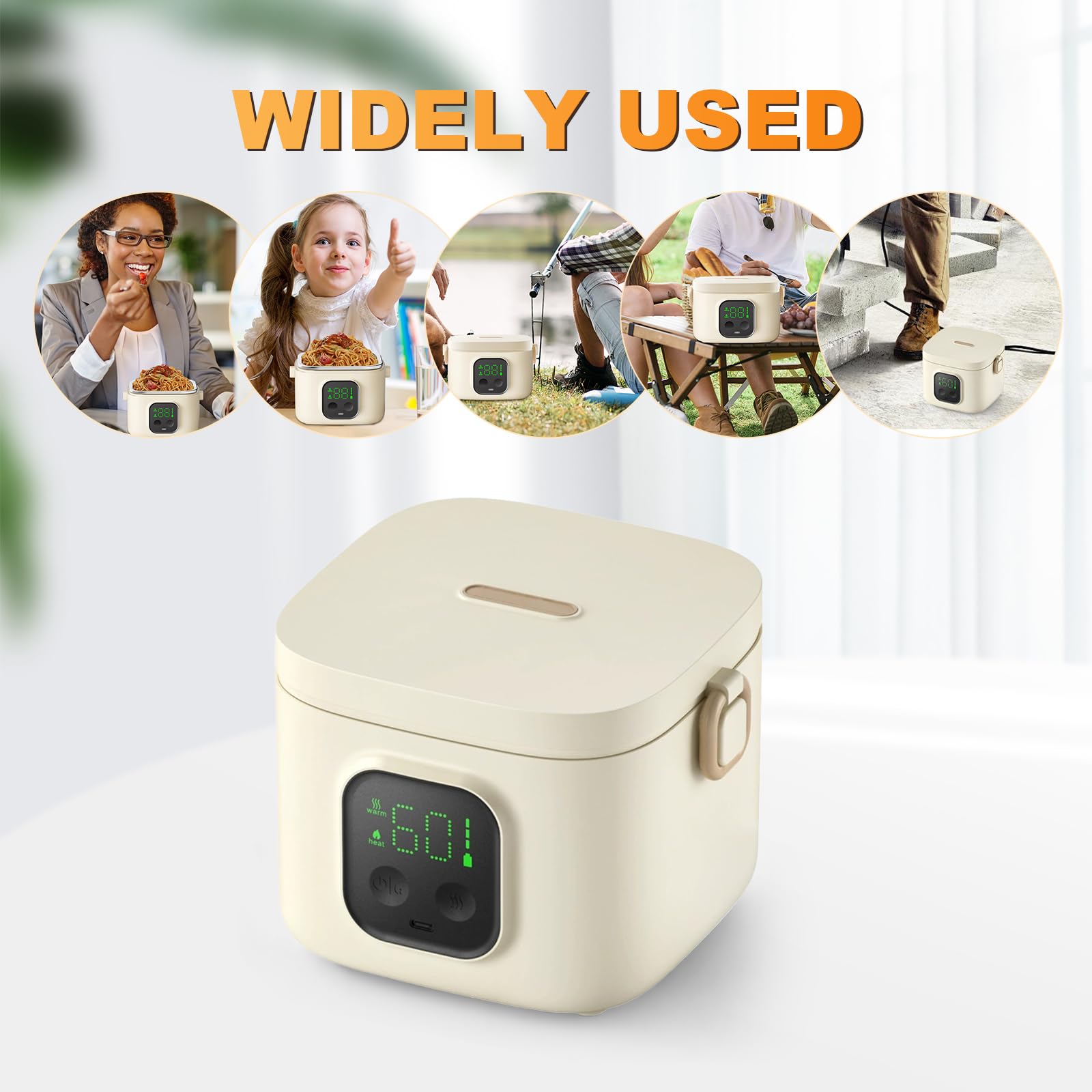 Scaldavivande Elettrico Portatile, Porta Pranzo Riscaldabile USB, 7 Livelli di Riscaldamento per Auto Camion e Ufficio Schiscetta Pranzo Riscaldabile