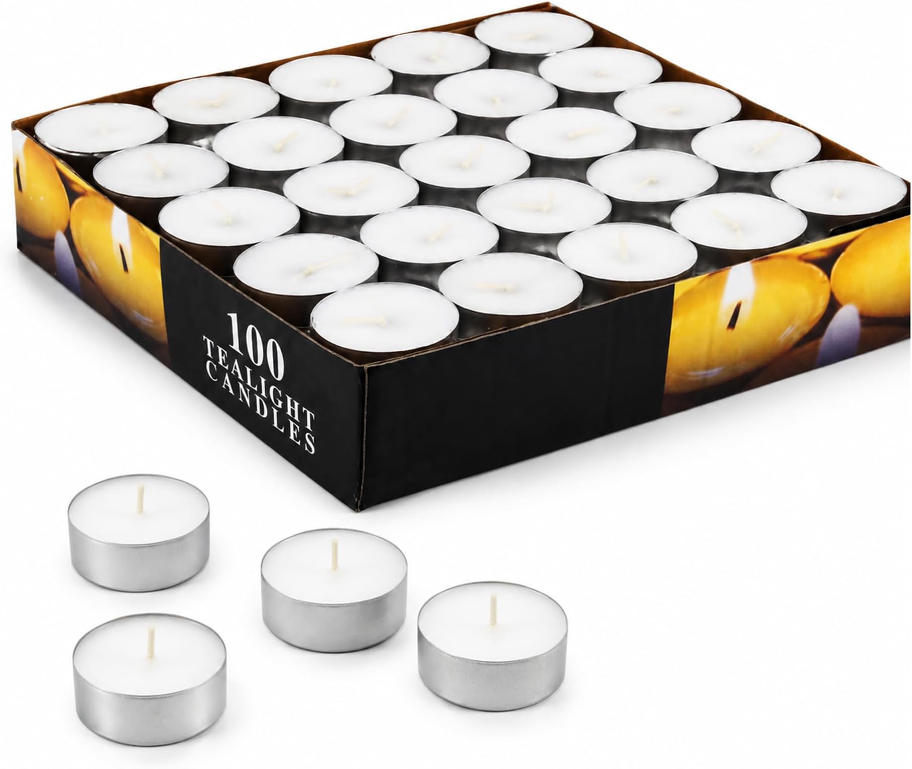 Home 100 Pieces Set Tea Light Candle, White - Unscented Wax Candles for Relaxing Atmosphere