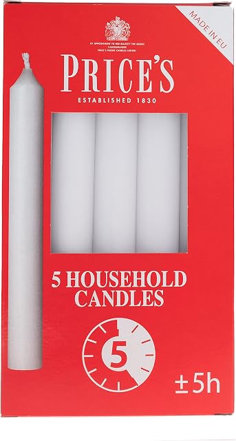 Price's - Household Candles - Pack of 5 - Unscented - 5 Hour Burn Time - Premium White Wax