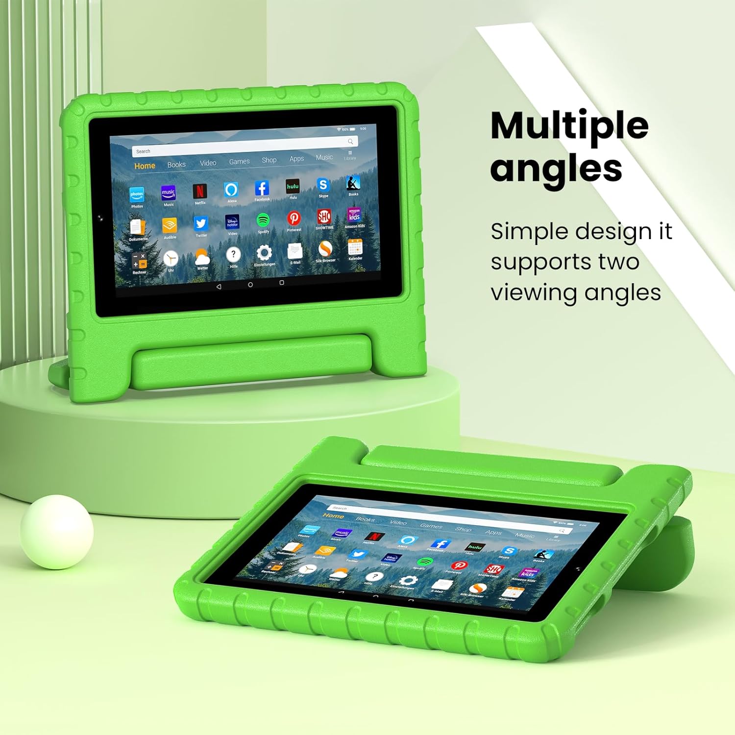Kids Case for Fire 7 Inch Tablet 9th/7th/5th Generation Tablet (2019/2017/2015 Release) Kid-Proof & Shockproof Case Sturdy Soft Durable EVA Protective Cover with Convenient Handle, Green