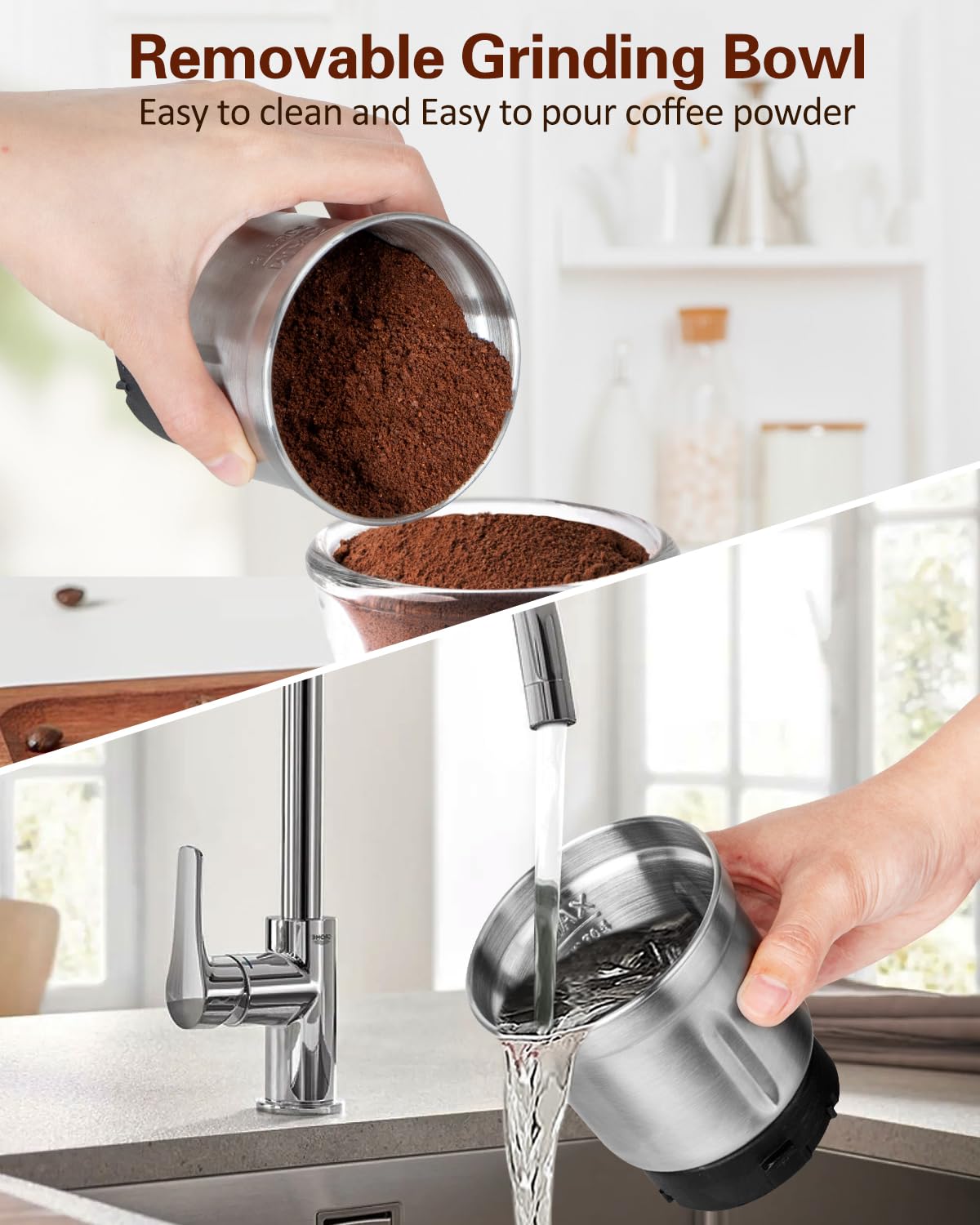 COOL KNIGHT Macina Caffe' Elettrico, Macinacaffè Elettrico Con Cucchiaino Per Caffè E 1 Tazza Di Macinatura In Acciaio Inossidabile. Capacità Di 100g, Adatto Per Spezie, Chicchi Di Caffè, Noci, Ecc.