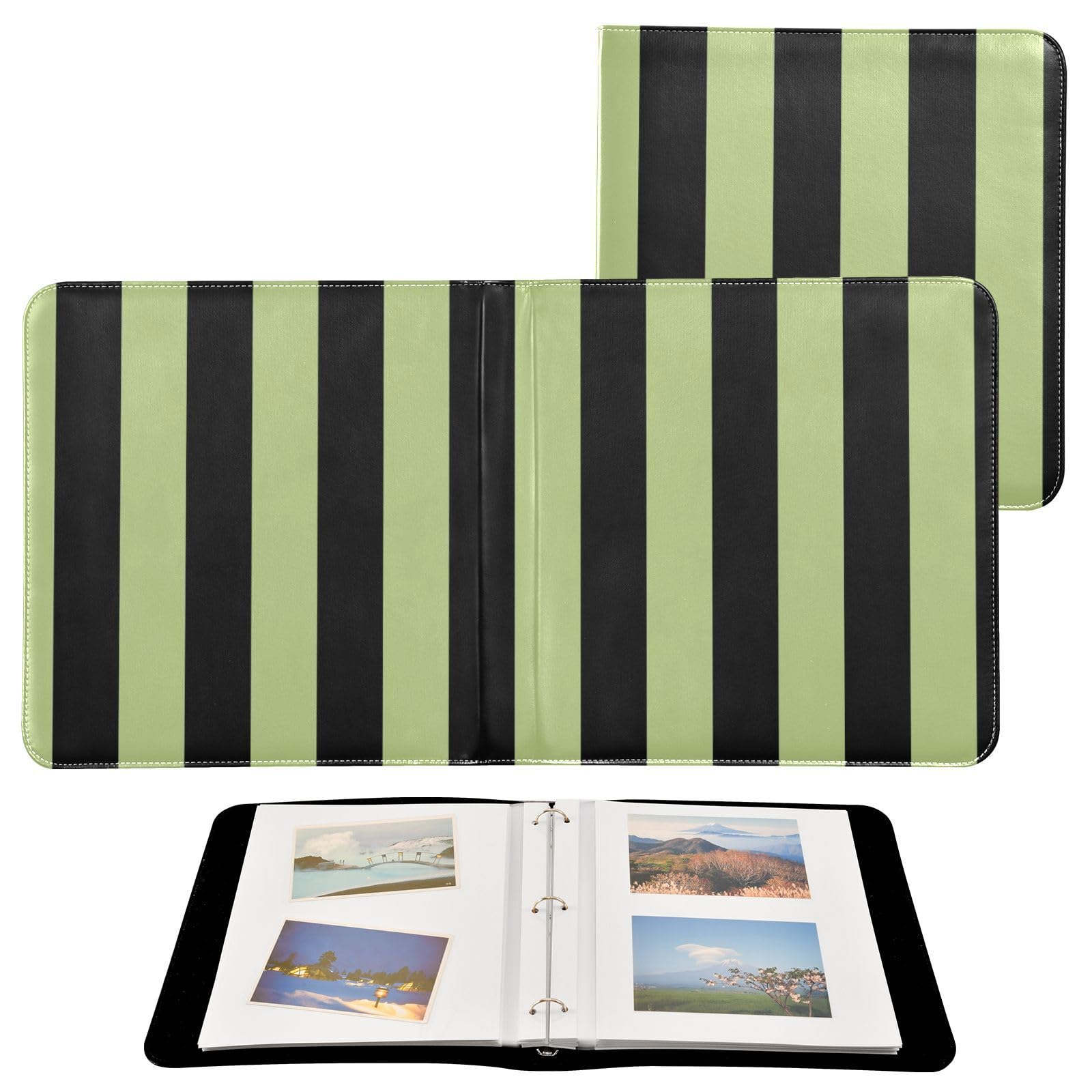 Striped Green Black Photo Album Binder, Picture Book For Photos With Self Adhesive Pages, Scrapbook Photo Albums, Family Photo Album
