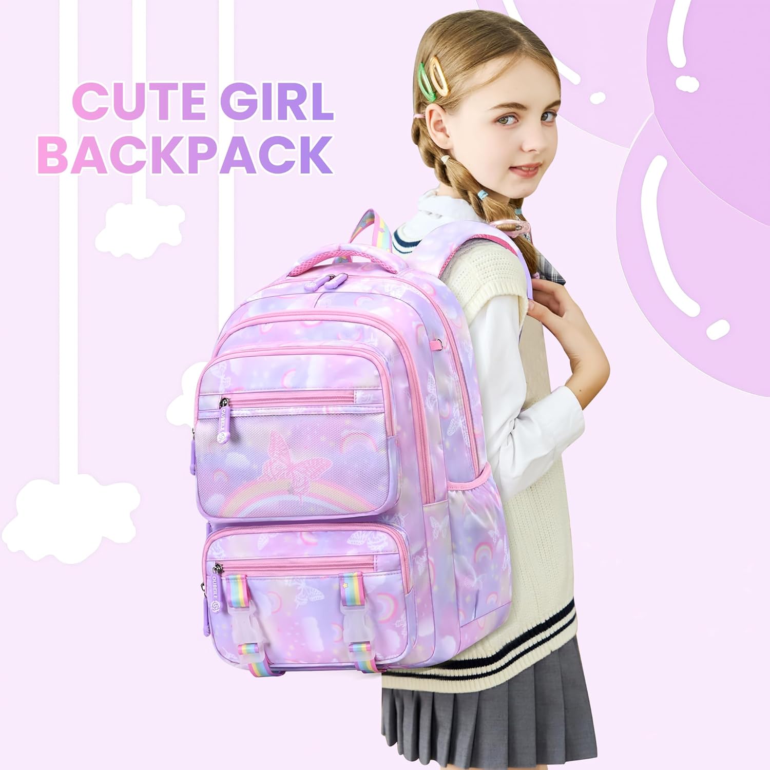 Backpack for Kids - Schoolbag for Girls Kids Teen Women Travel Daypacks - Middle School Cute Backpack with Lunch Box (BLUE-3IN1) - Image 8